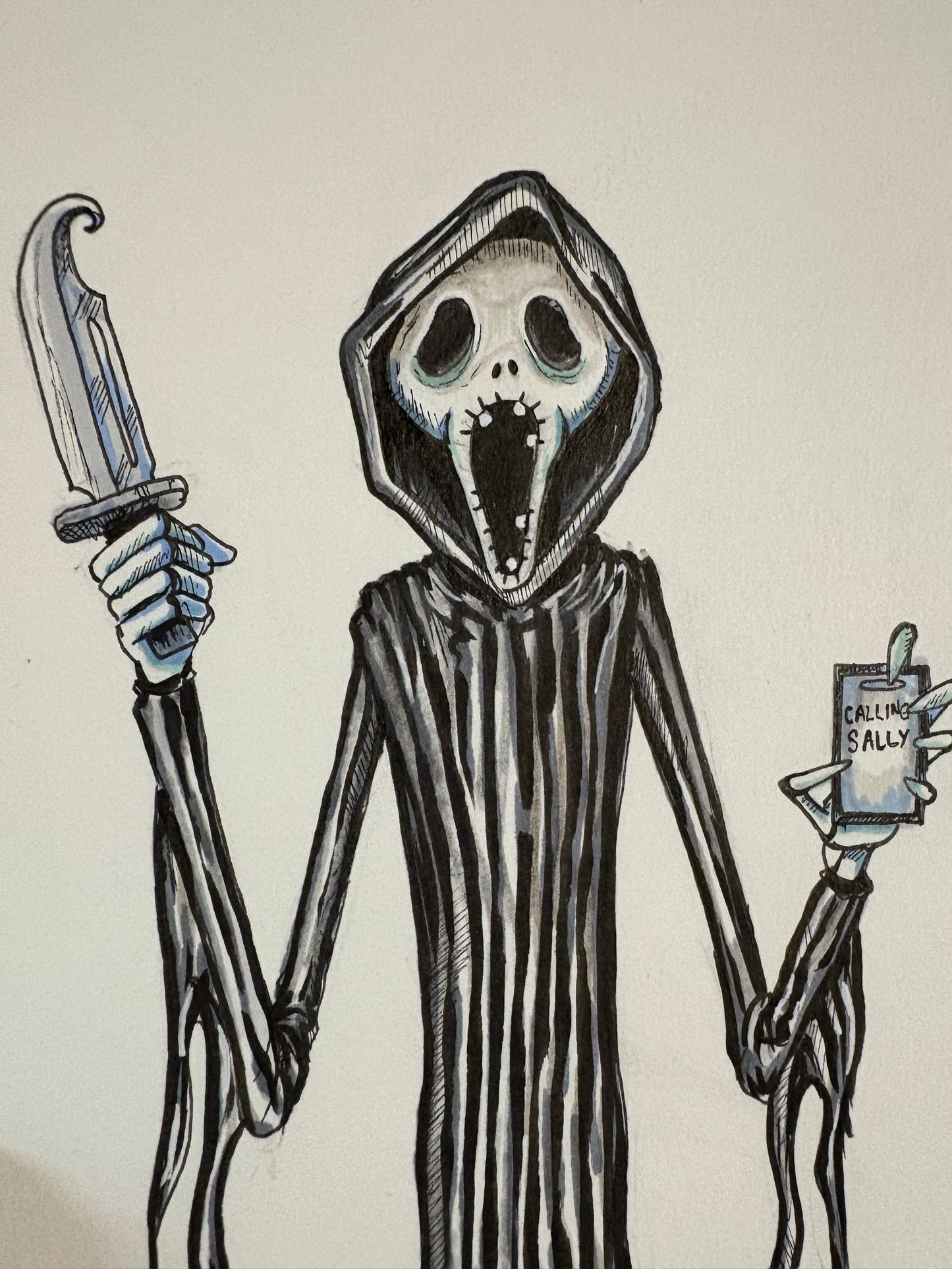 Jack Skellington / Ghostface Mash Up 7" x 10" Original Drawing