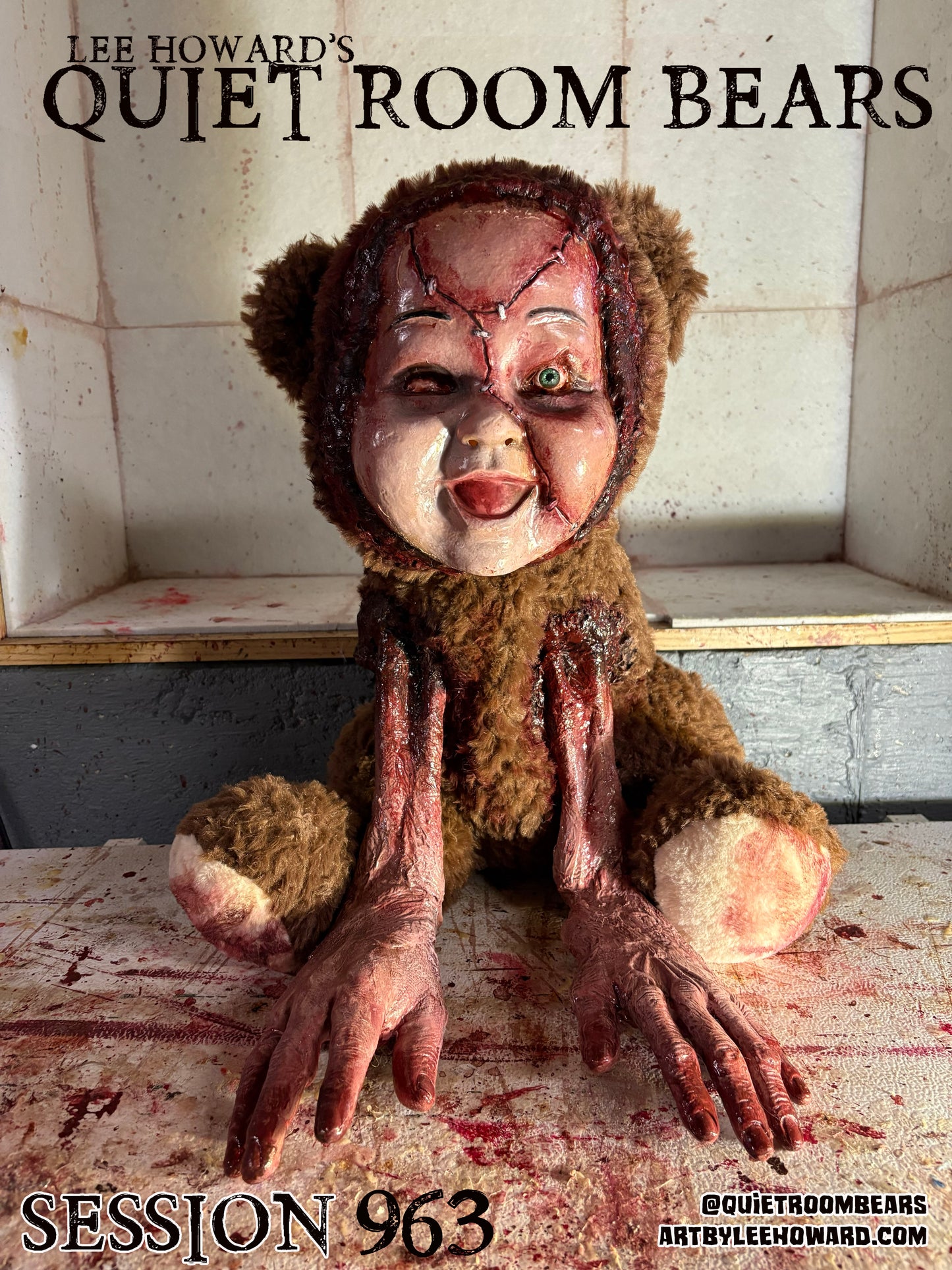 Quiet Room Bears - Session 963 - Horror Art Teddy Bear by Lee Howard