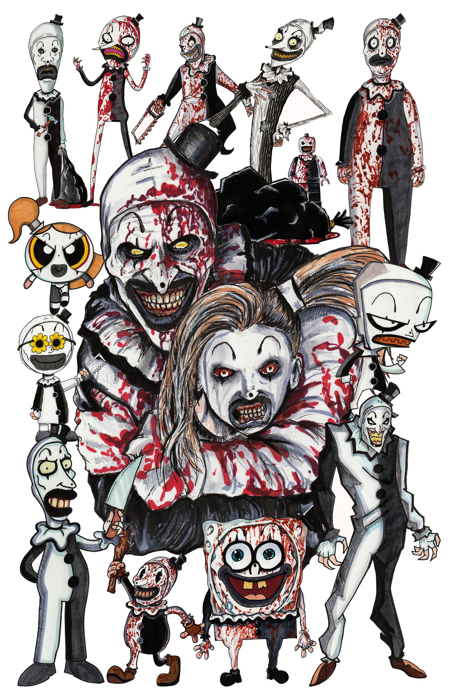 Terrifier's Art the Clown in 14 Different Animation Styles - 11"x17" Collage Art Print