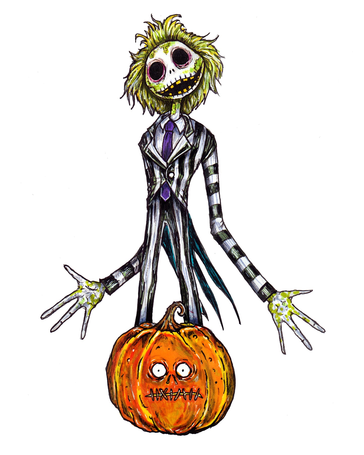 Jack Skellington / Beetlejuice - Horror Mashup 8" x 10" Print/Reproduction