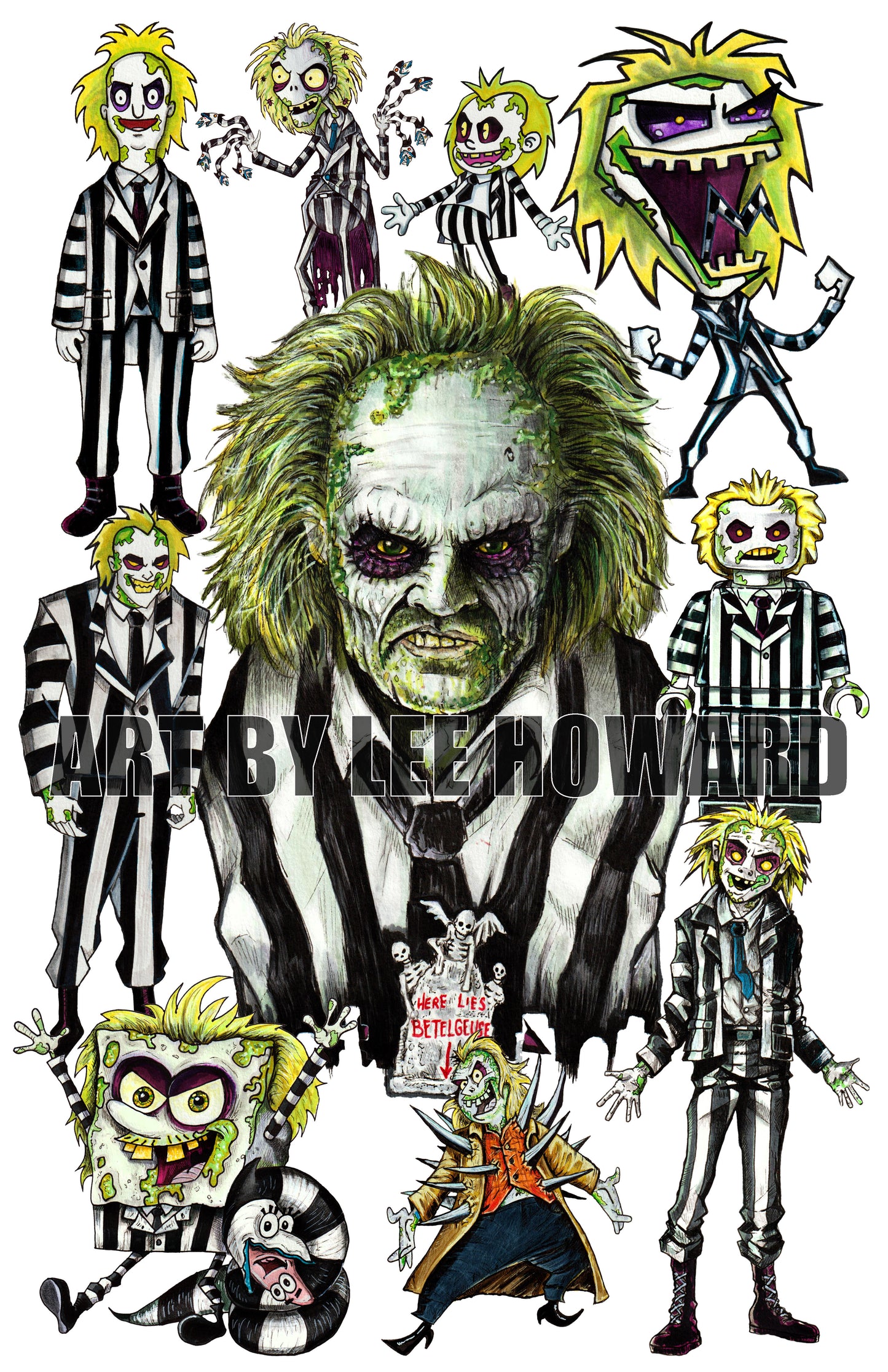 Beetlejuice in 10 Animation Styles! 11"x17" Print/Reproduction! Signed!