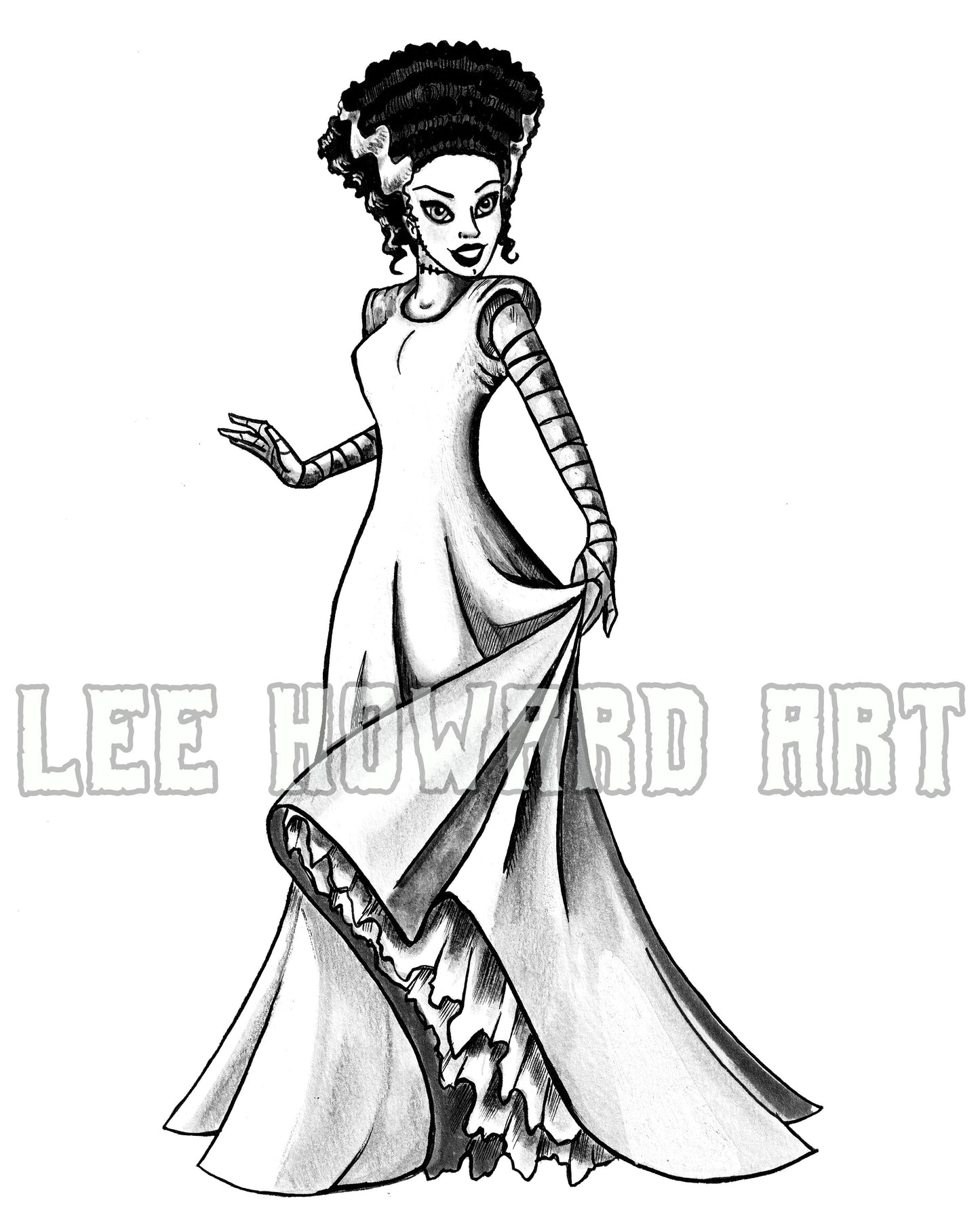 Bride of Frankenstein - Disney Style 7" x 10" Original Drawing