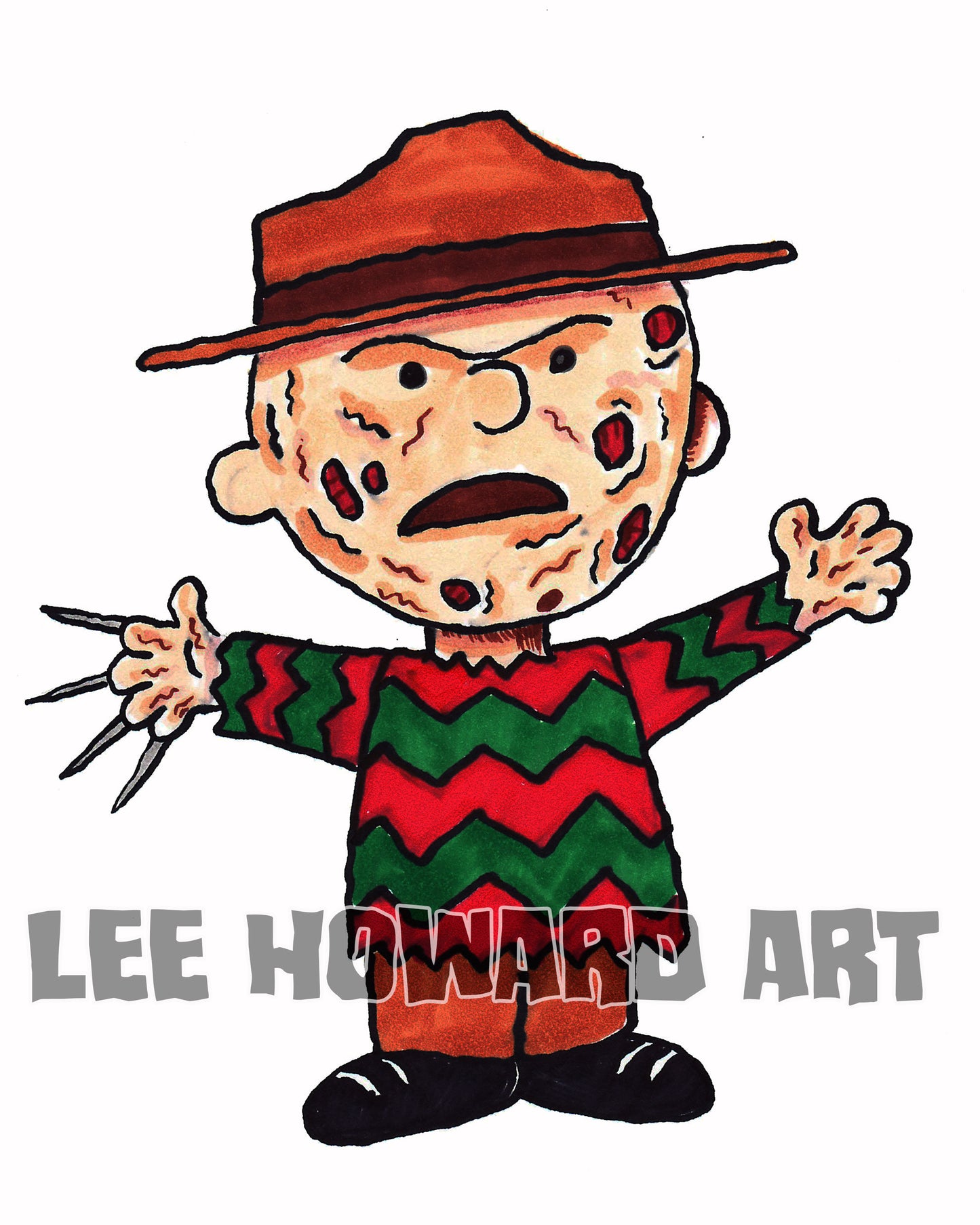 Freddy Krueger - Peanuts STYLE Art Print - 8x10 - Signed