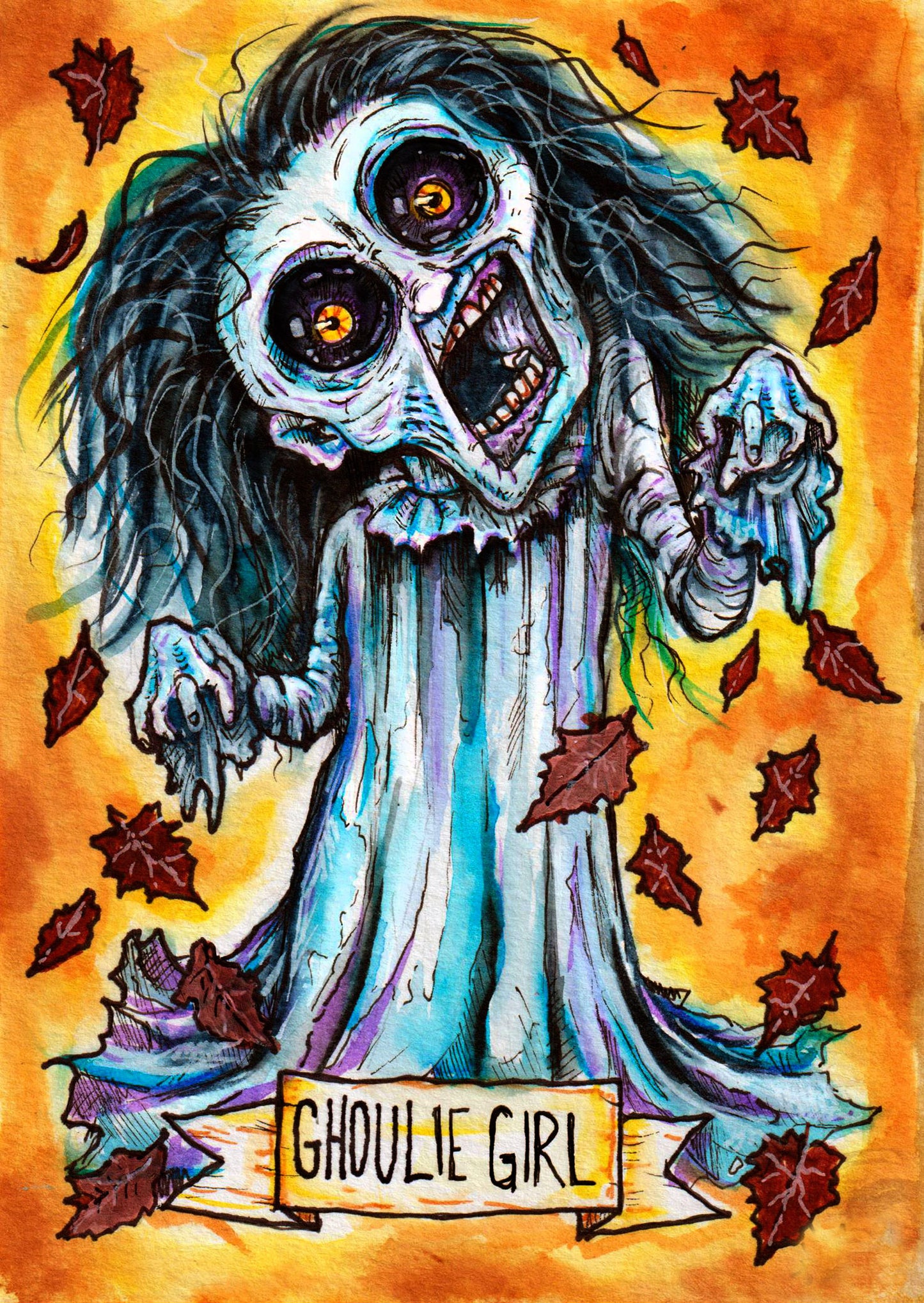 The Halloweenies - Ghoulie Girl - 5"x7" Art Print - Signed!