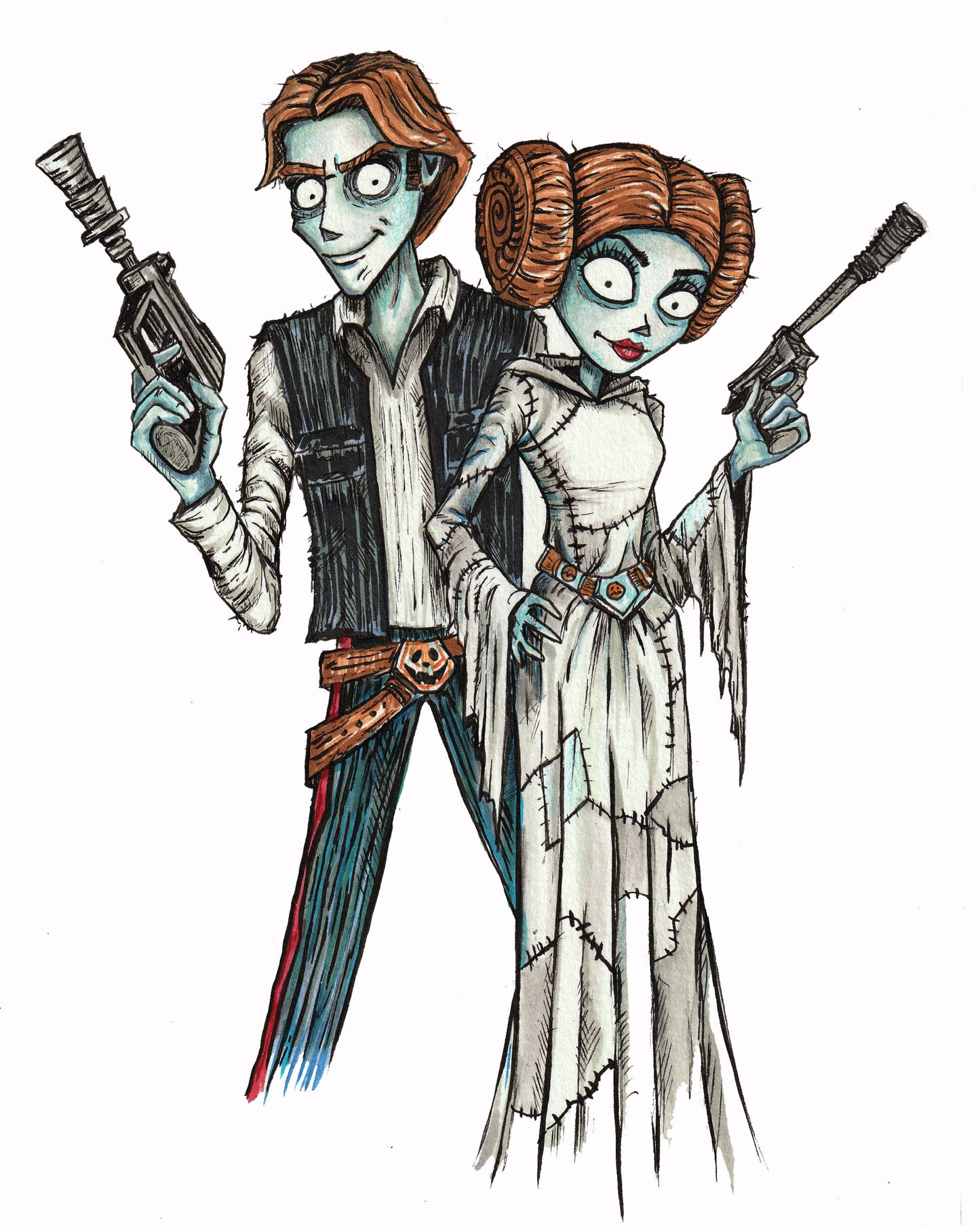 Han Solo & Princess Leia TIM BURTON STYLE - 8x10 Art Print / Reproduction - Signed!