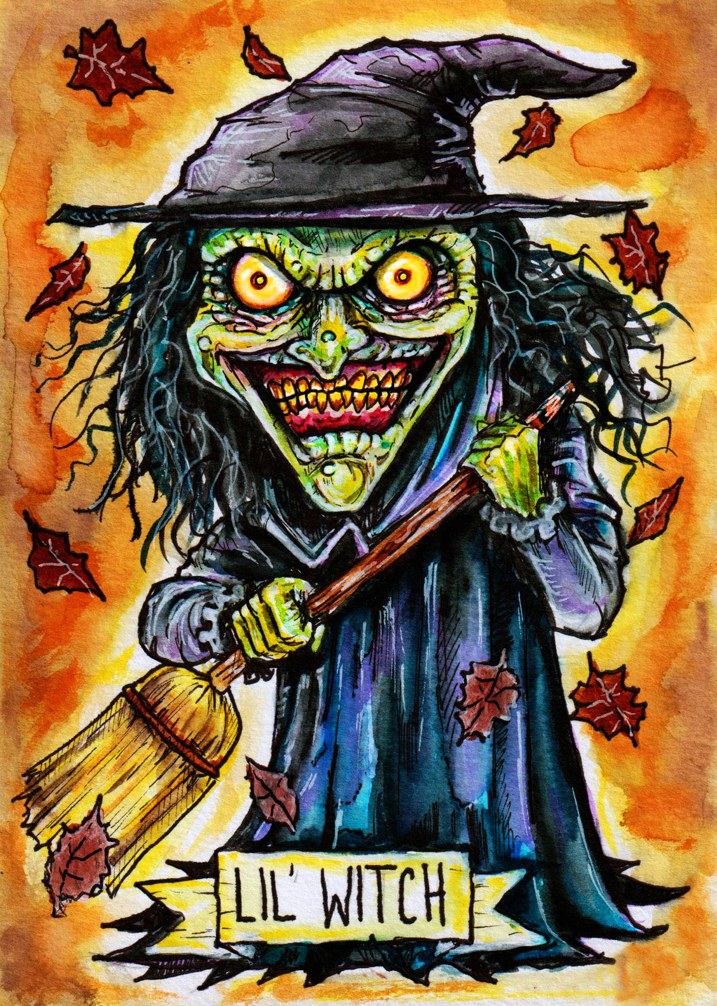 The Halloweenies - Lil Witch - 5"x7" Art Print - Signed!