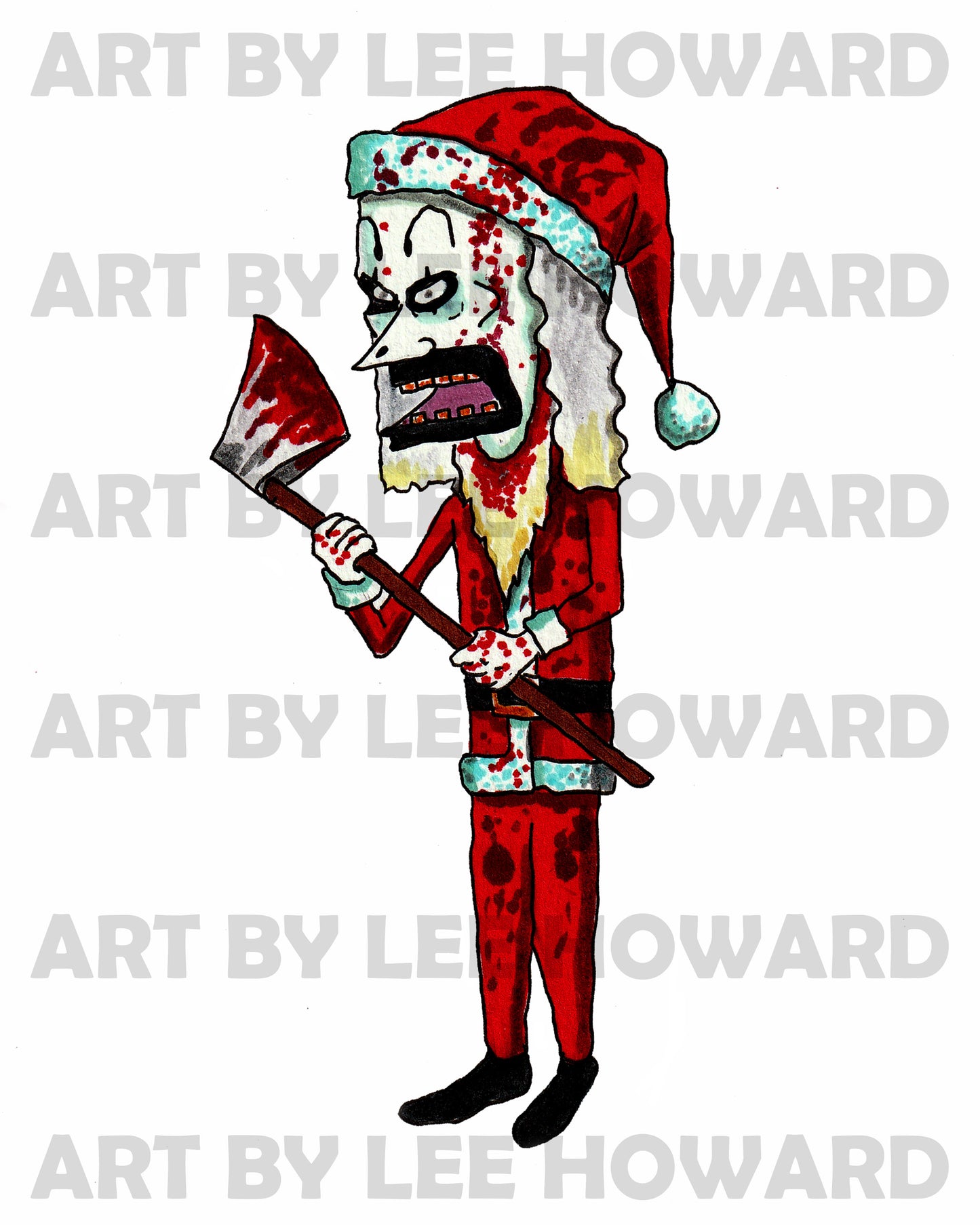 'Santa' Art the Clown in Beavis & Butthead Style 8x10 PRINT/Reproduction - Signed by Artist