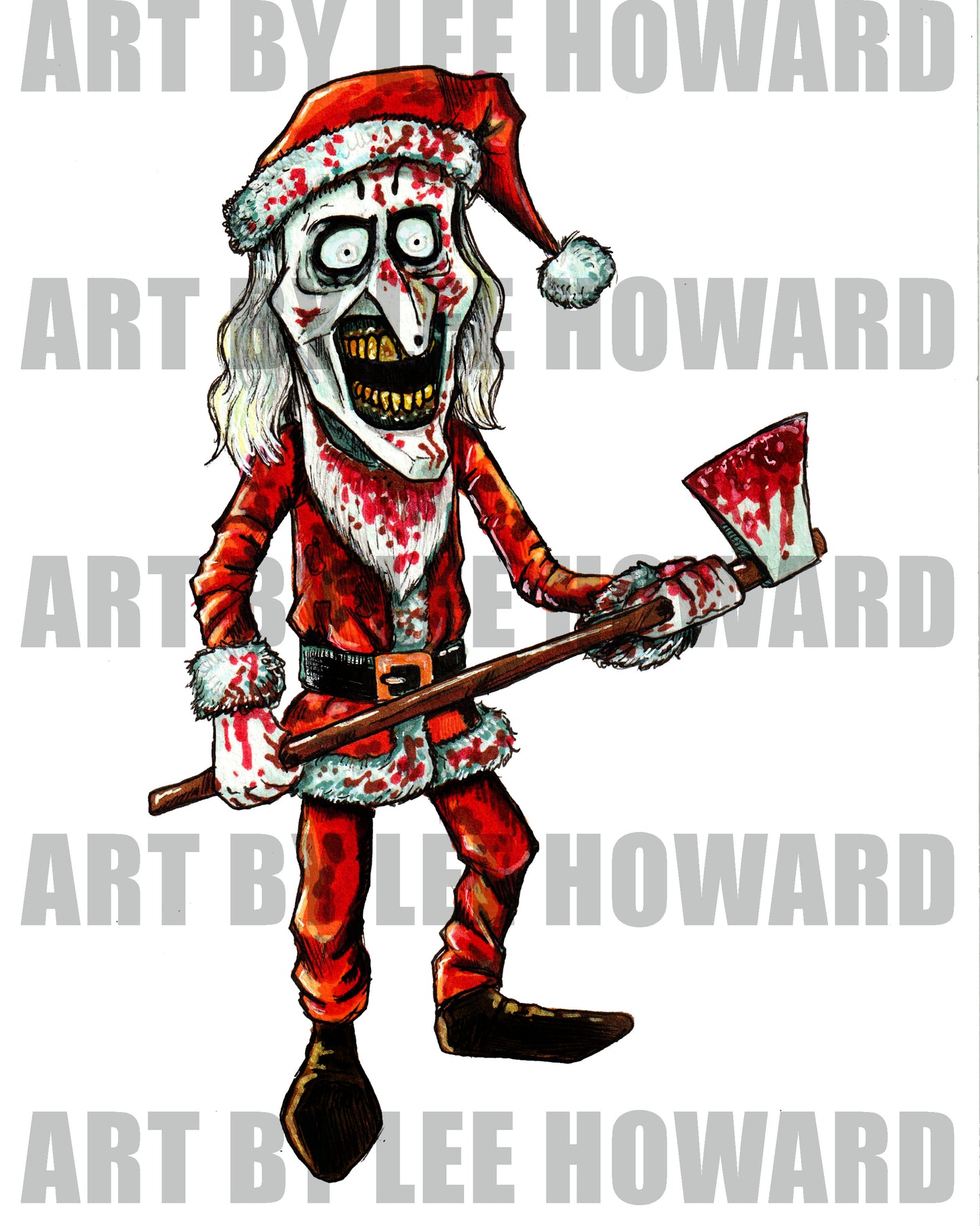Santa Art the Clown - in a Claymation Style Original Drawing 7" x 10"