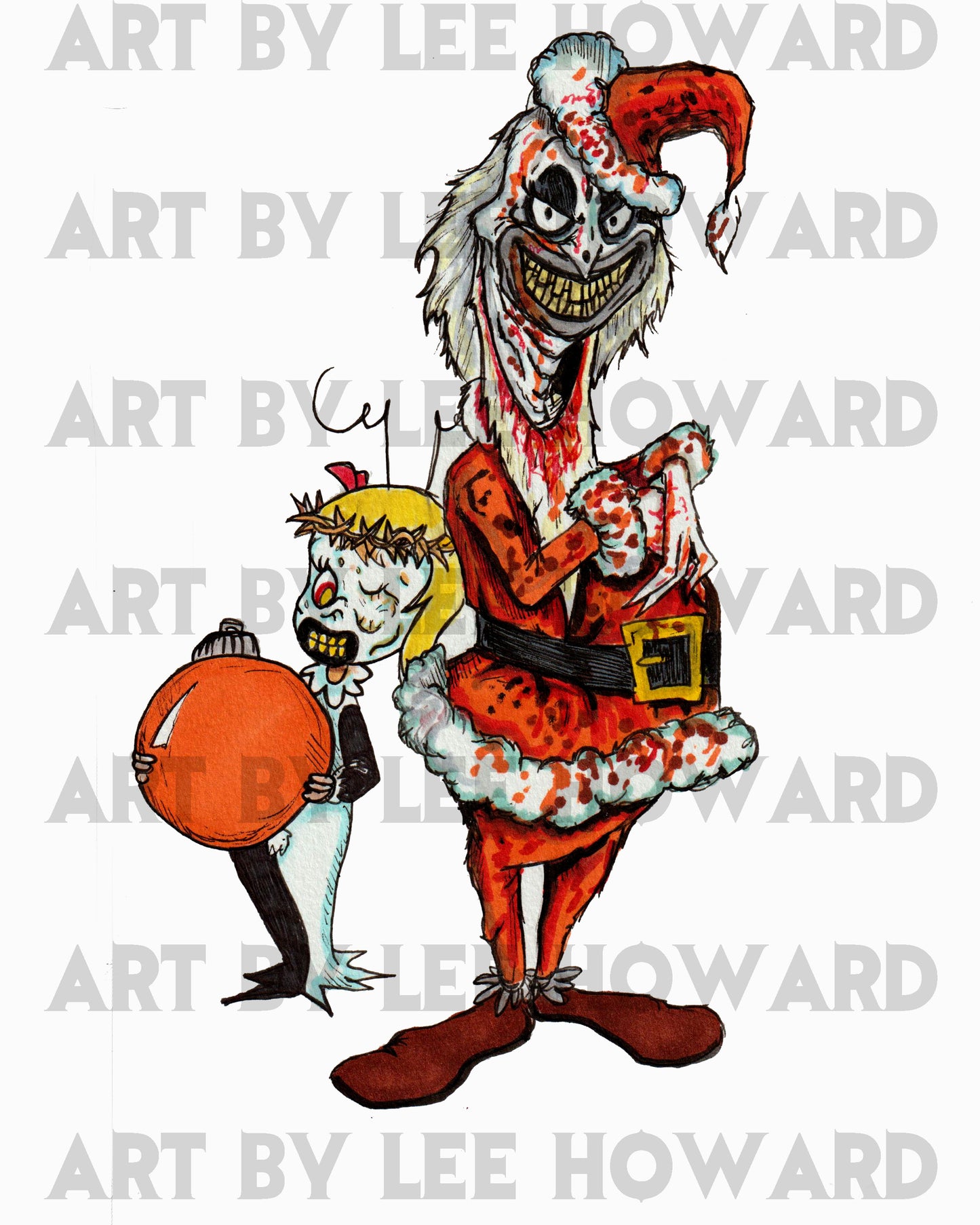 'Santa' Art the Clown in a Dr Seuss Style 8x10 PRINT/Reproduction - Signed by Artist
