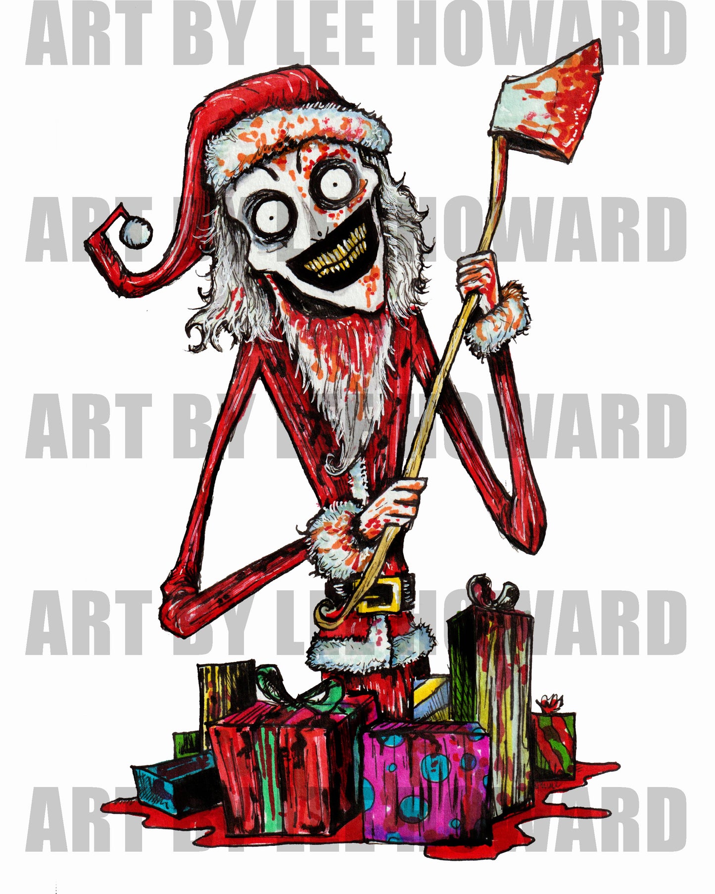 'Santa' Art the Clown in a Tim Burton Style 8x10 PRINT/Reproduction - Signed by Artist