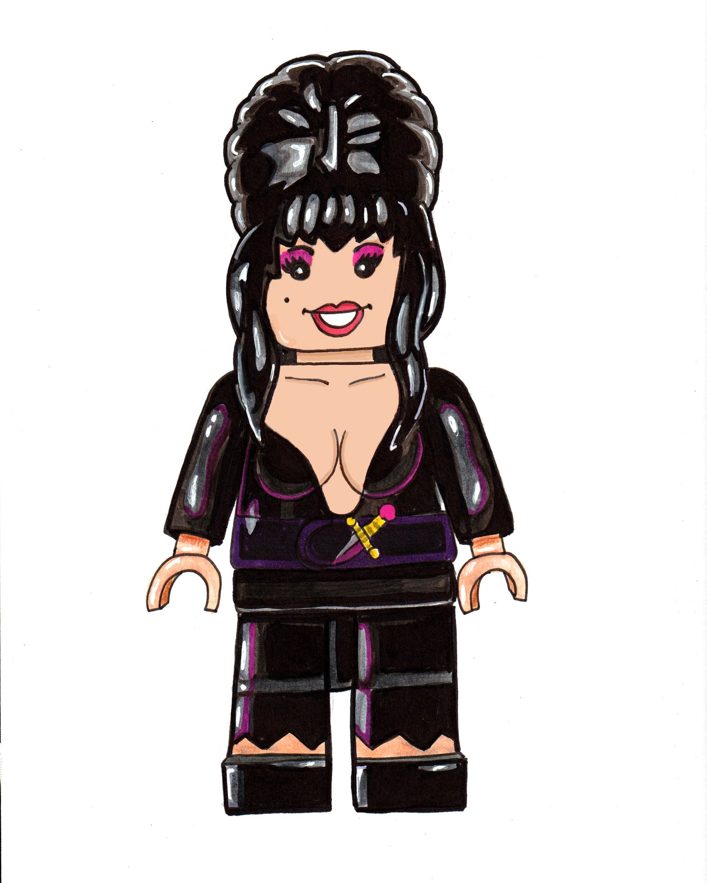 Elvira - in a 'Brick Toy' Style - 9"x12" Original Drawring