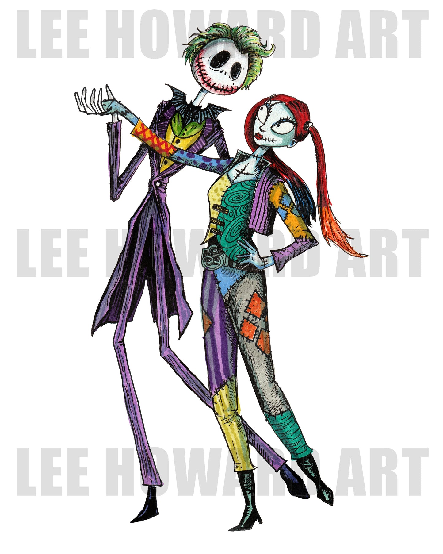 Jack & Sally / Joker & Harley MASH UP 8x10 Print/Reproduction - Signed!