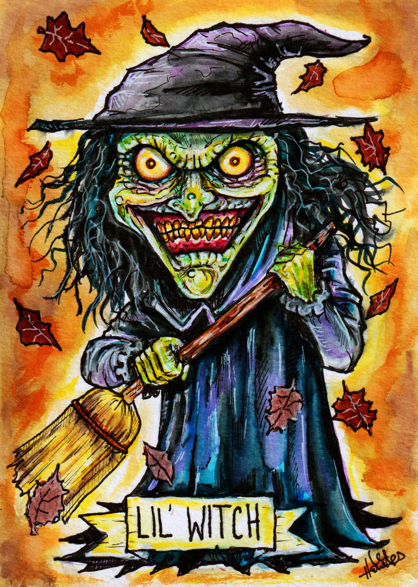 Halloweenies - Lil Witch - 5" x 7" Original Watercolor Painting