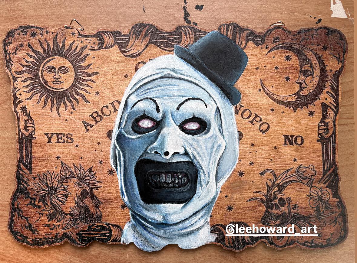 Art The Clown - ORIGINAL Painting on Wooden Ouija Board - 8" x 12"