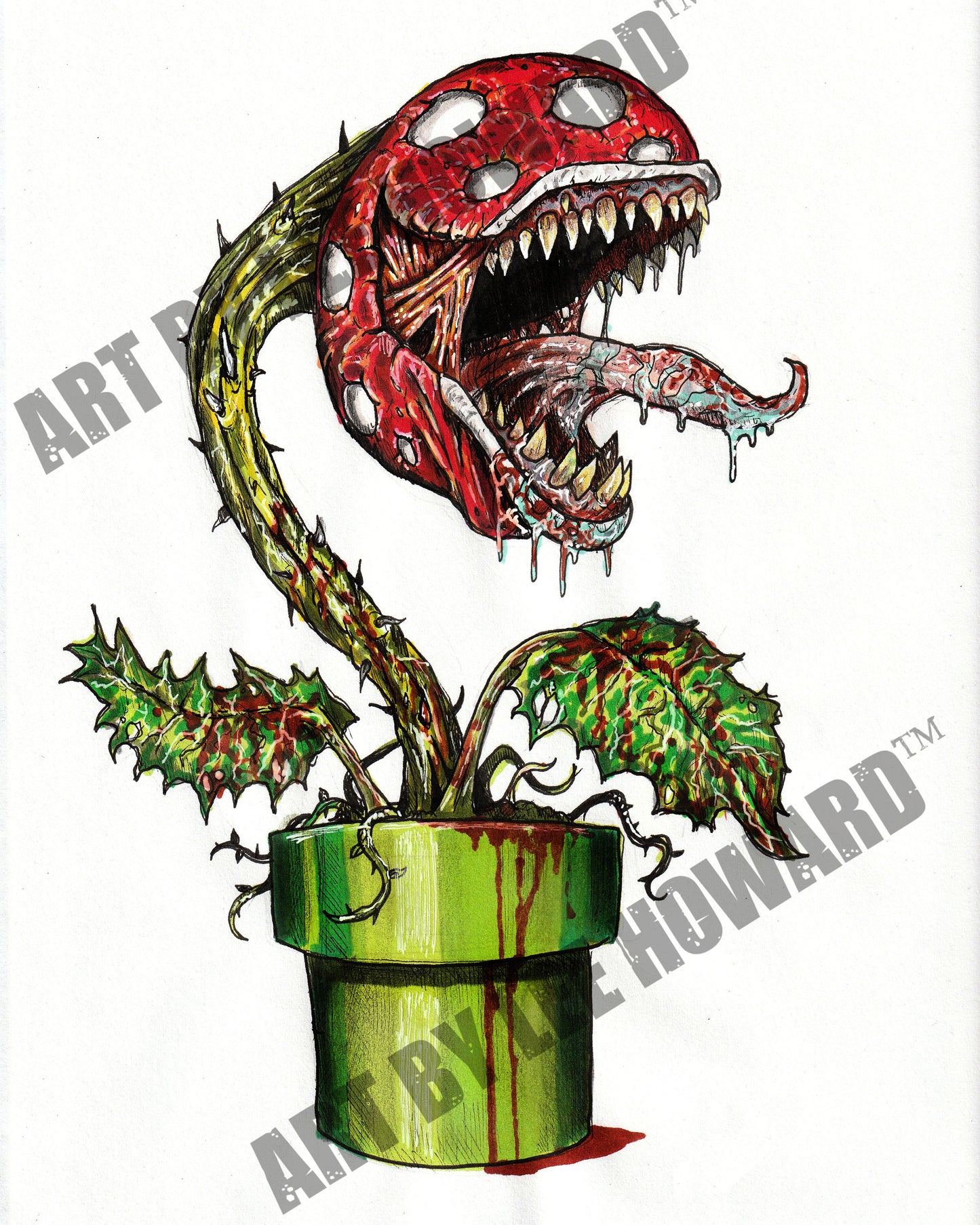 Super SCARIO but HORROR - Piranha Plant - 8x10 PRINT/Reproduction - Signed by Artist