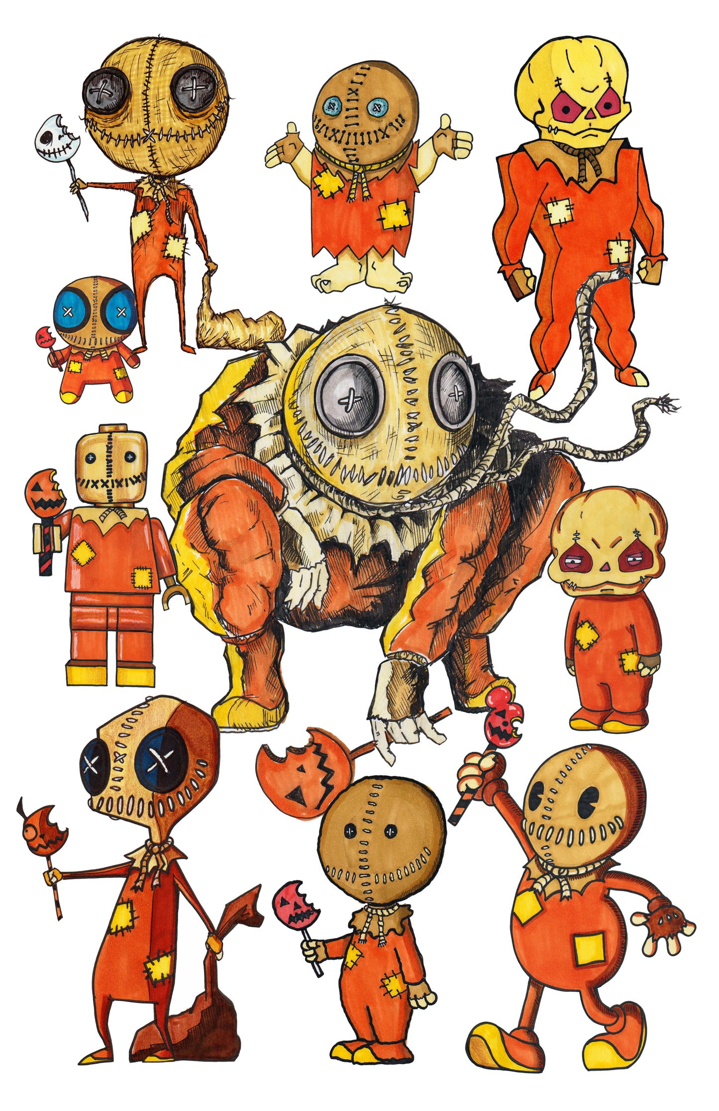 Trick r Treat's SAM in 10 Different Animation Styles - 11"x17" Collage Art Print