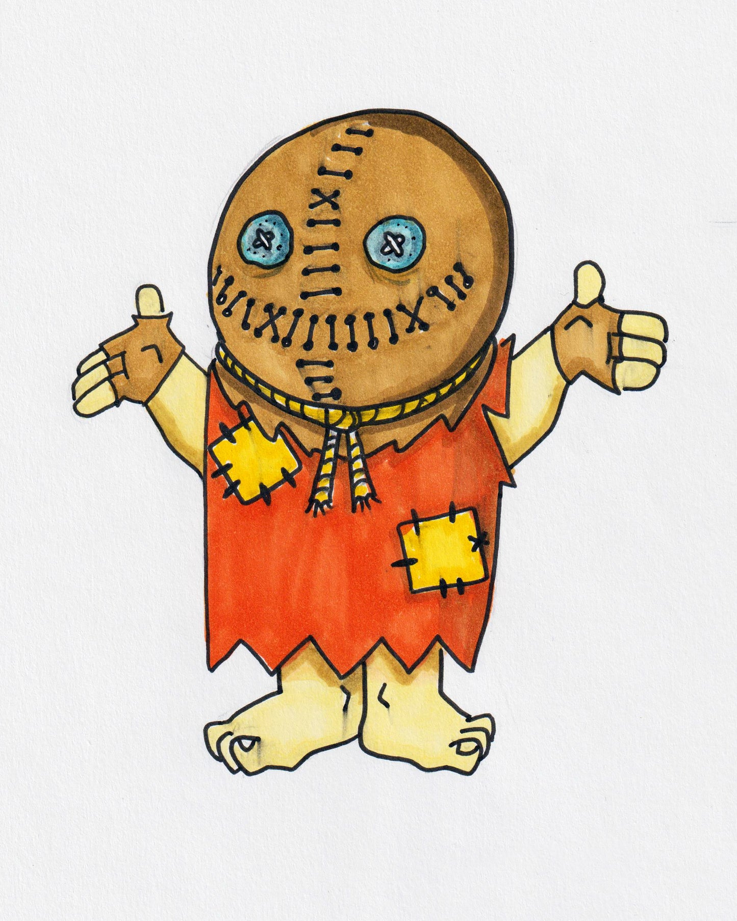 Trick r Treat Sam - in a Flintstones Style Original Drawing - 9"x12"