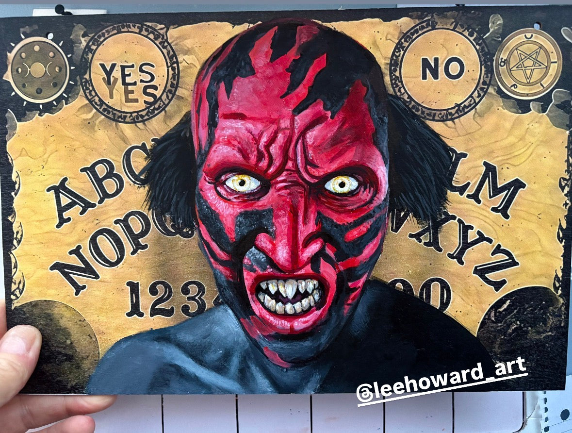 Insidious Demon - ORIGINAL Painting on Wooden Ouija Board - 8" x 12"