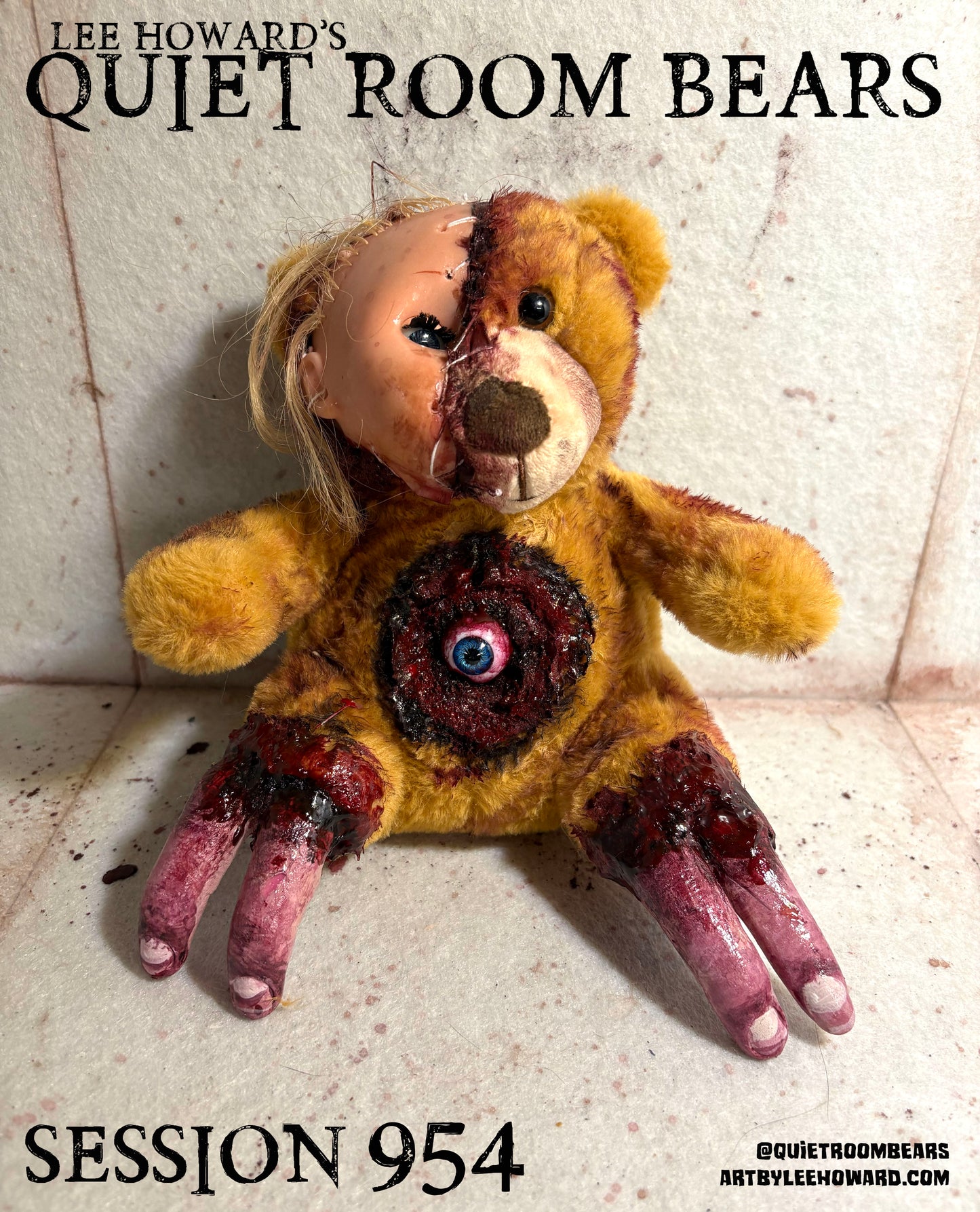 Quiet Room Bears - Session 954 - Horror Art Teddy Bear by Lee Howard