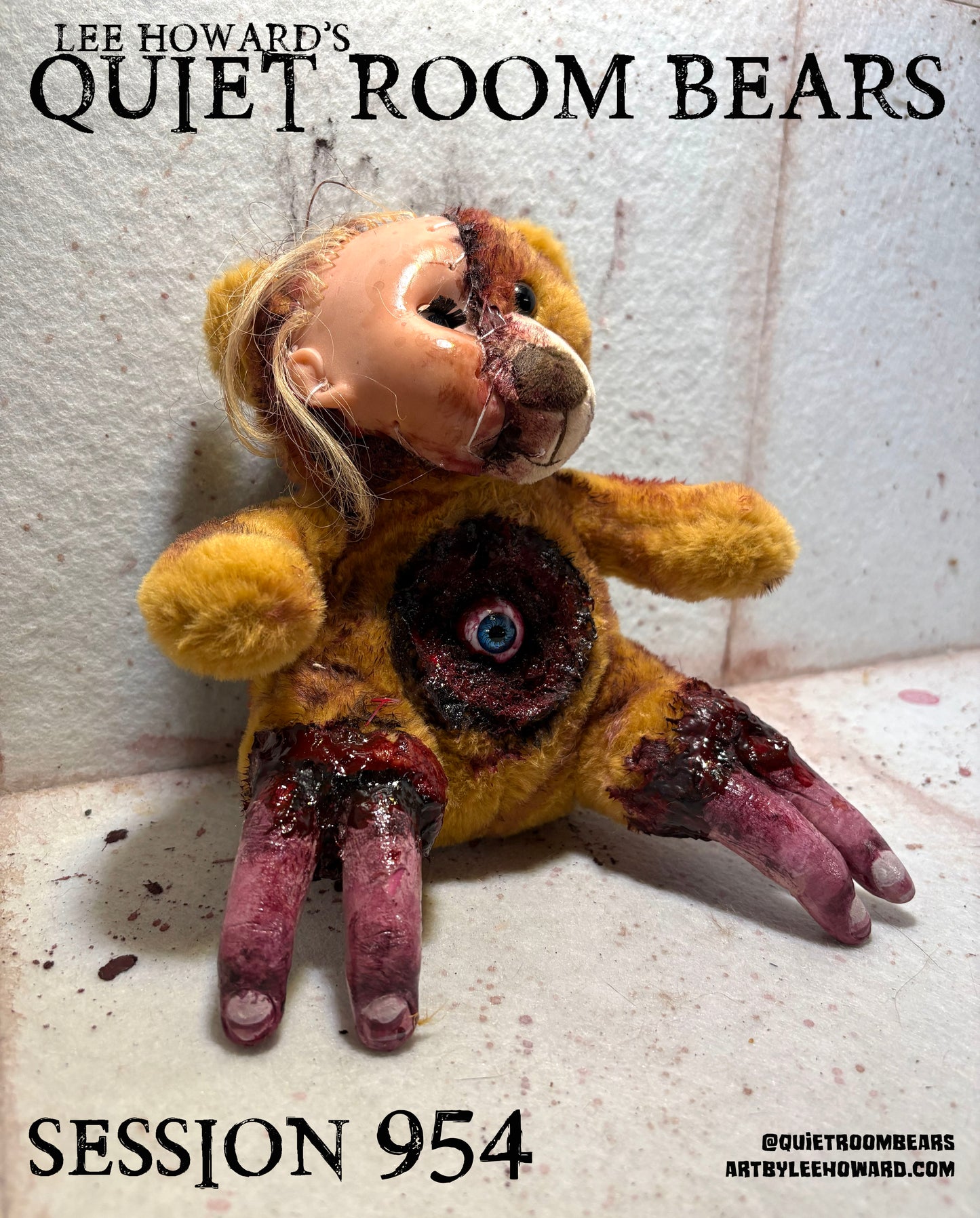 Quiet Room Bears - Session 954 - Horror Art Teddy Bear by Lee Howard