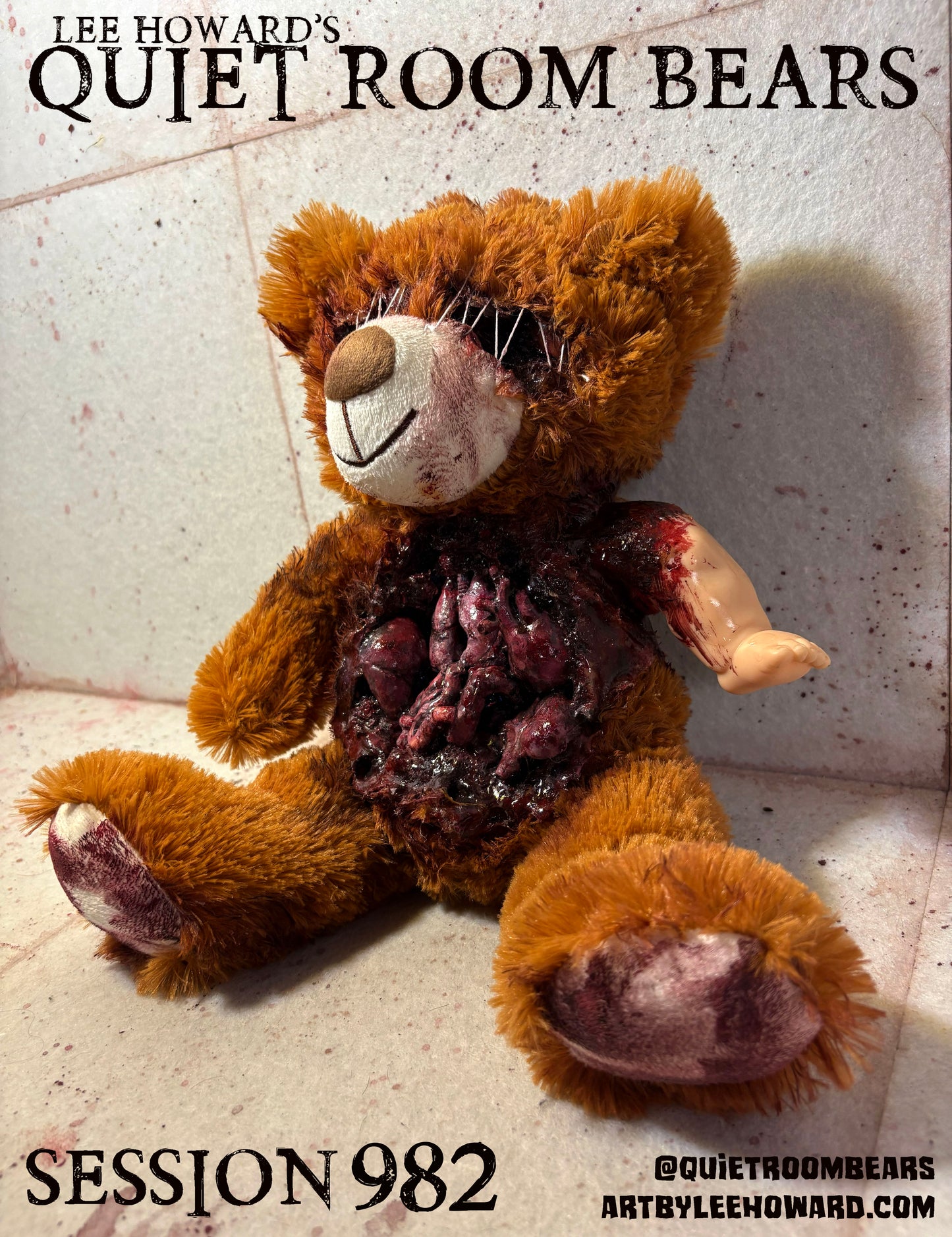 Quiet Room Bears - Session 982 - Horror Art Teddy Bear by Lee Howard