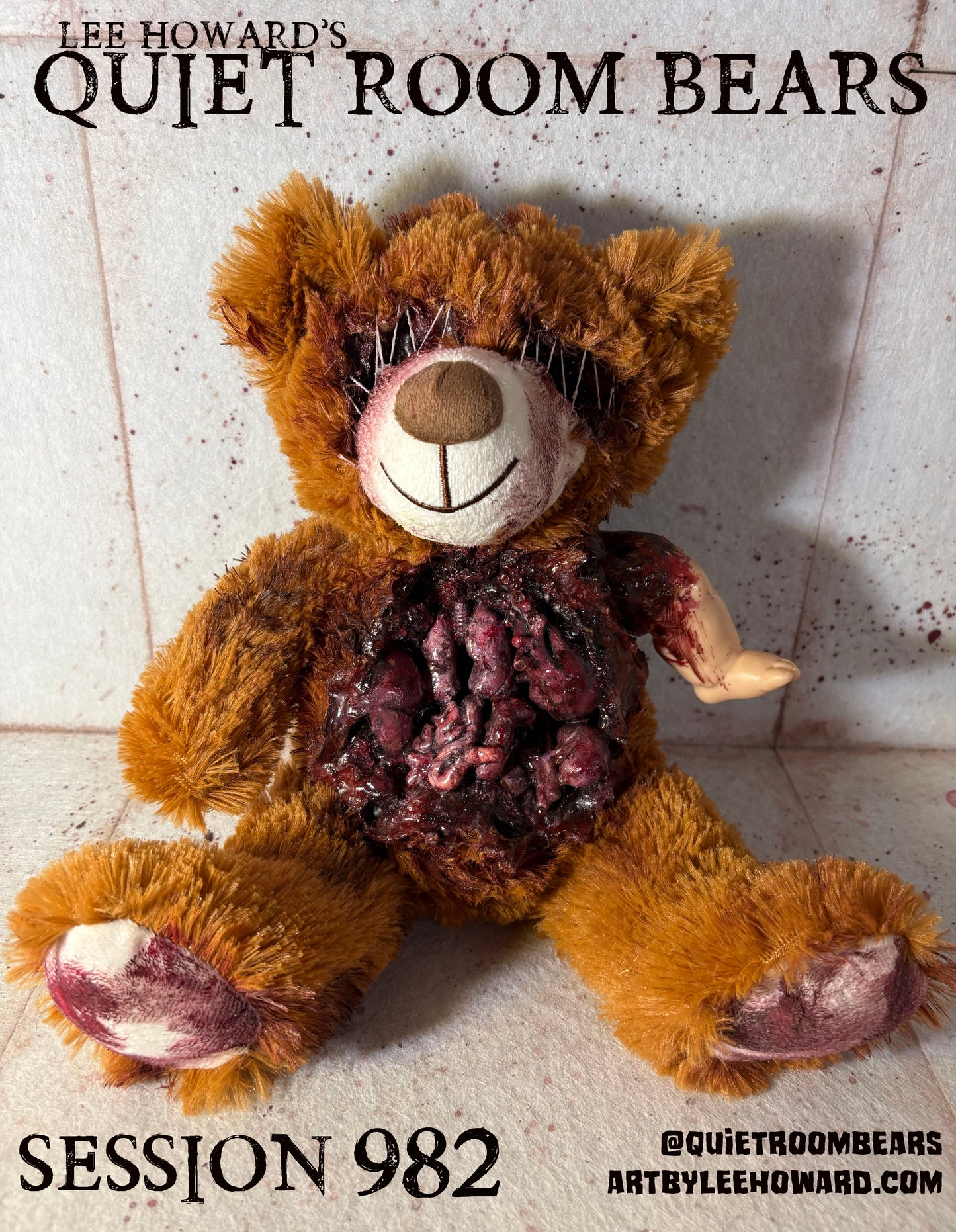 Quiet Room Bears - Session 982 - Horror Art Teddy Bear by Lee Howard