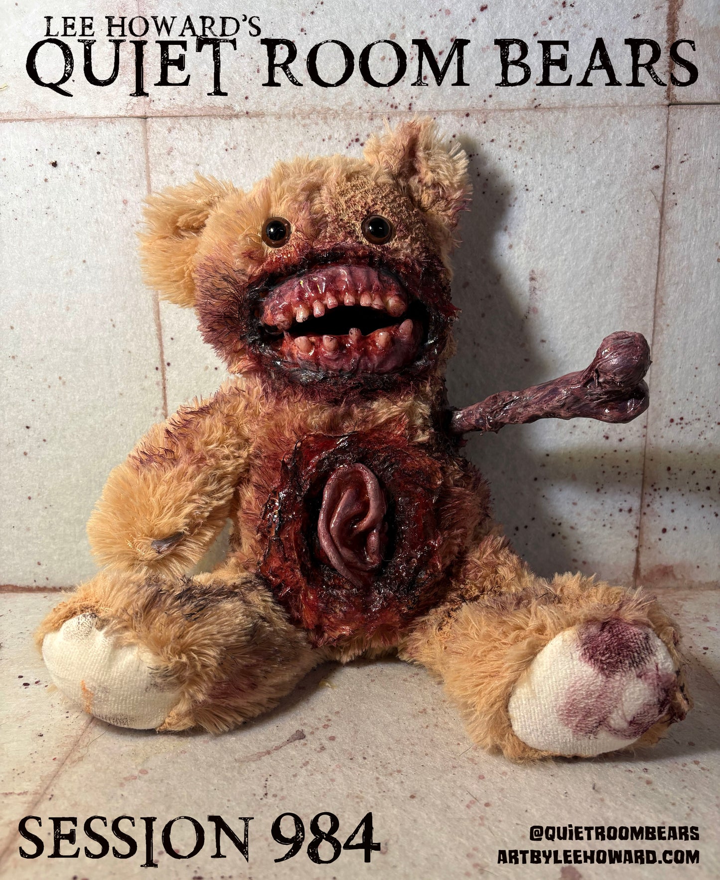 Quiet Room Bears - Session 984 - Horror Art Teddy Bear by Lee Howard