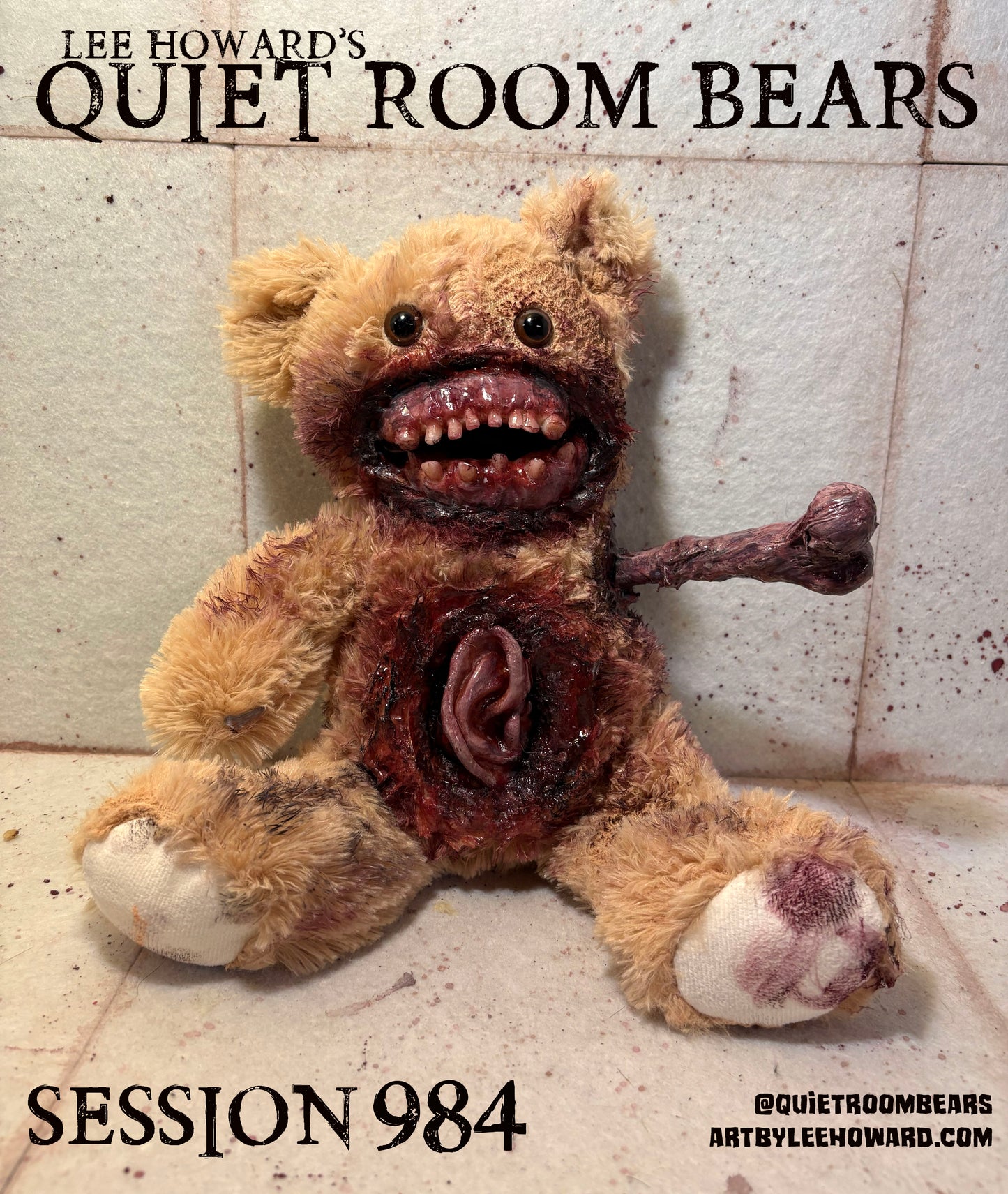 Quiet Room Bears - Session 984 - Horror Art Teddy Bear by Lee Howard