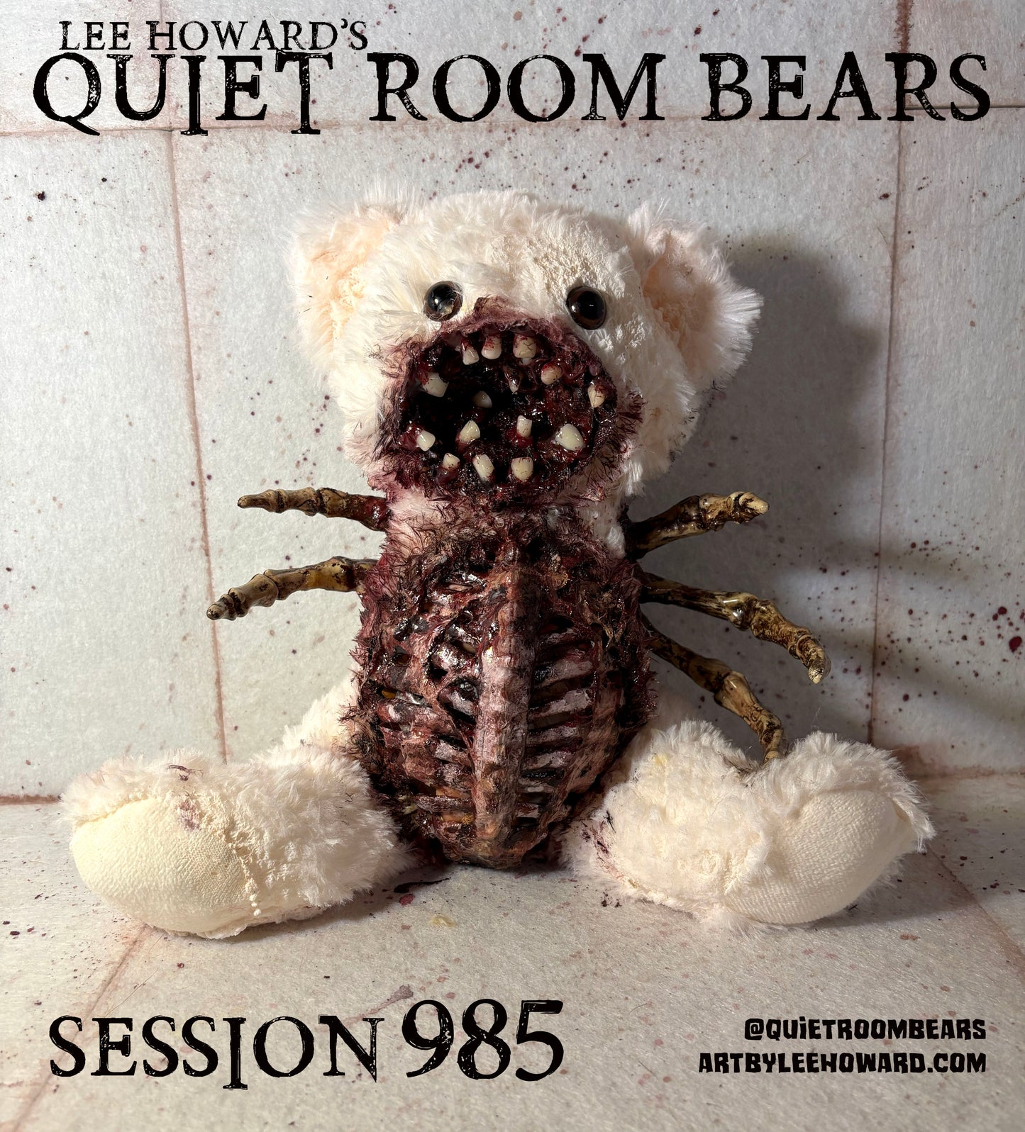 Quiet Room Bears - Session 985 - Horror Art Teddy Bear by Lee Howard