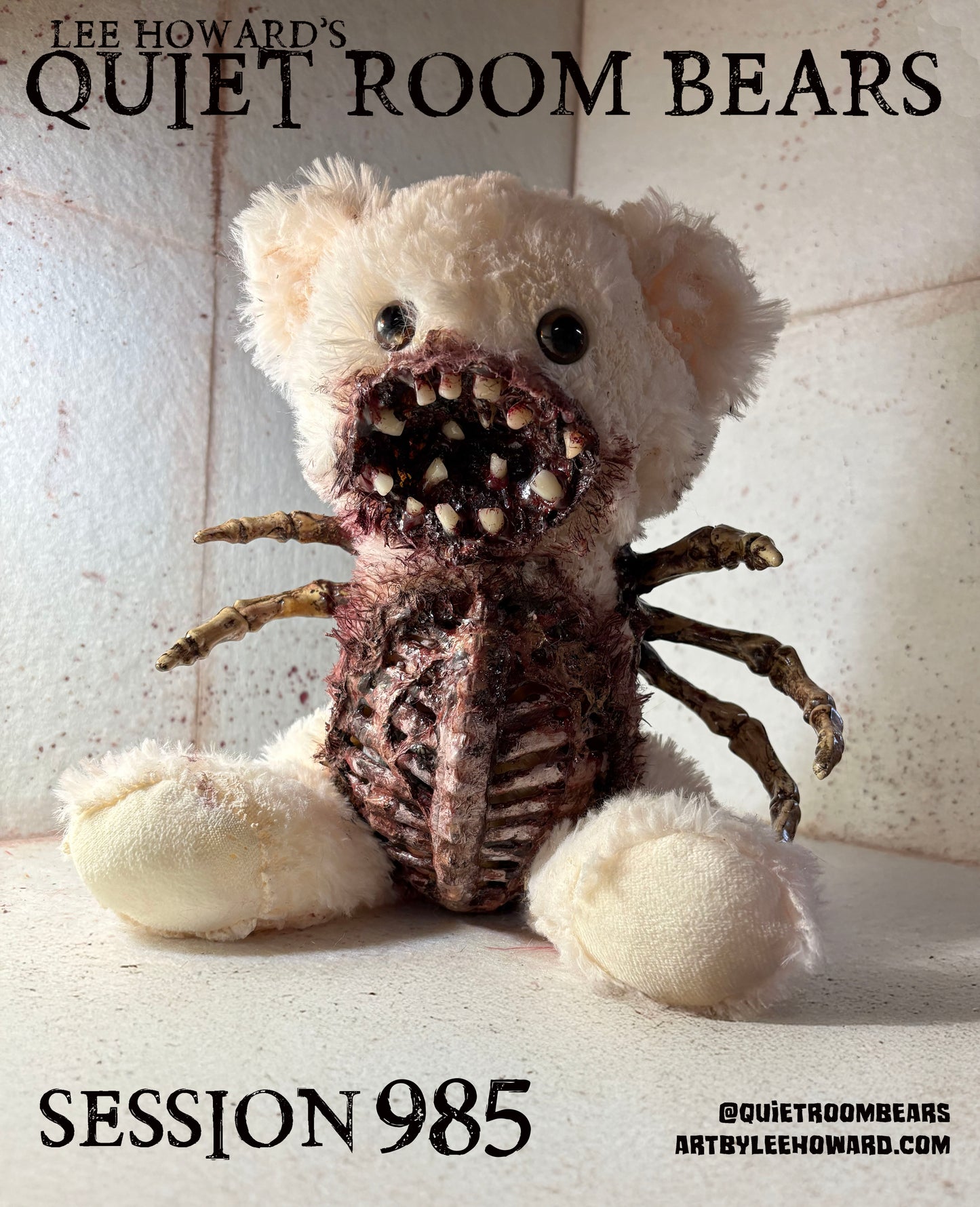 Quiet Room Bears - Session 985 - Horror Art Teddy Bear by Lee Howard