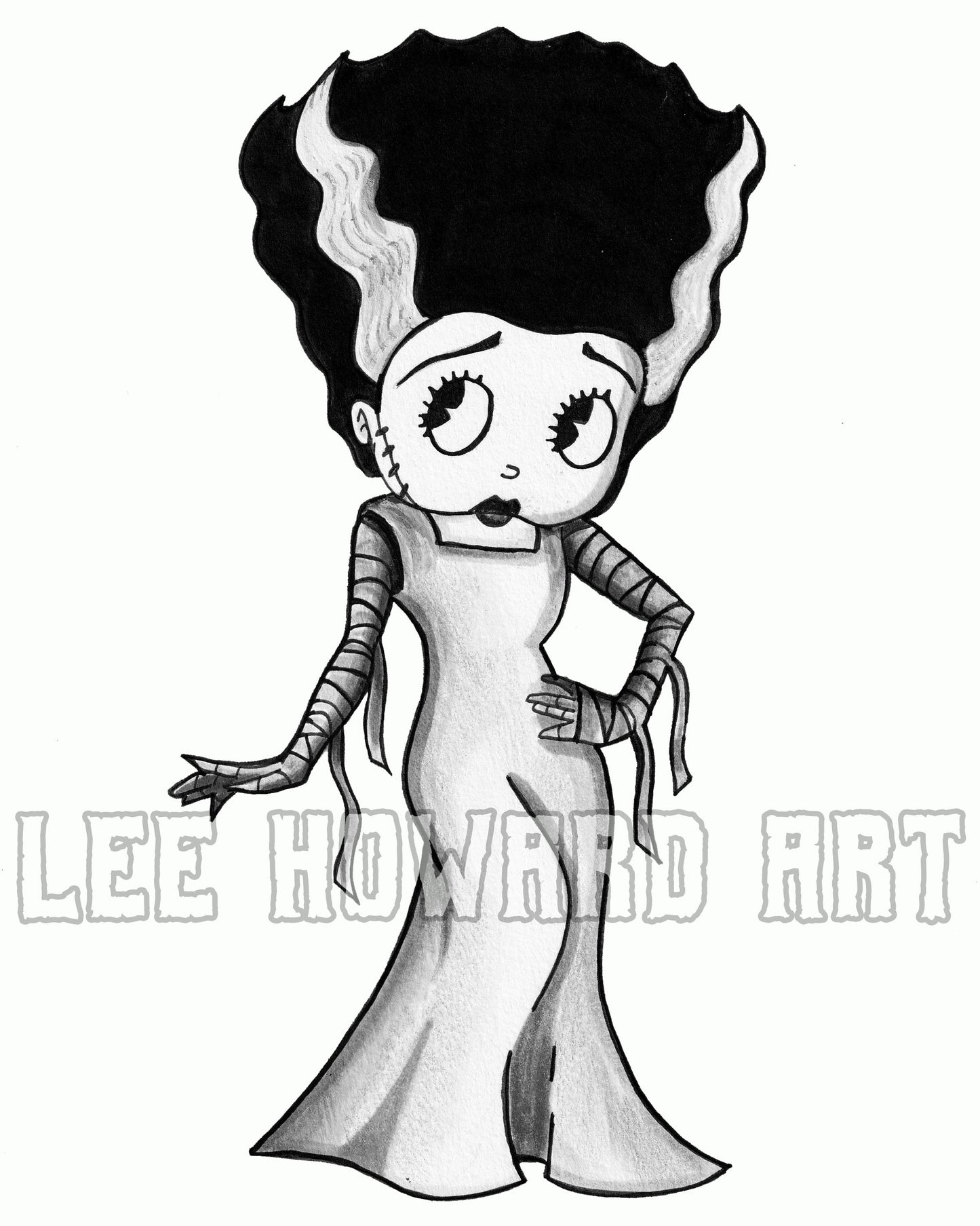 Bride of Frankenstein - Betty Boop Style 7" x 10" Original Drawing
