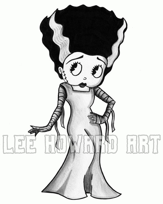 Bride of Frankenstein Art Print - Betty Boop STYLE - 8x10 - Signed