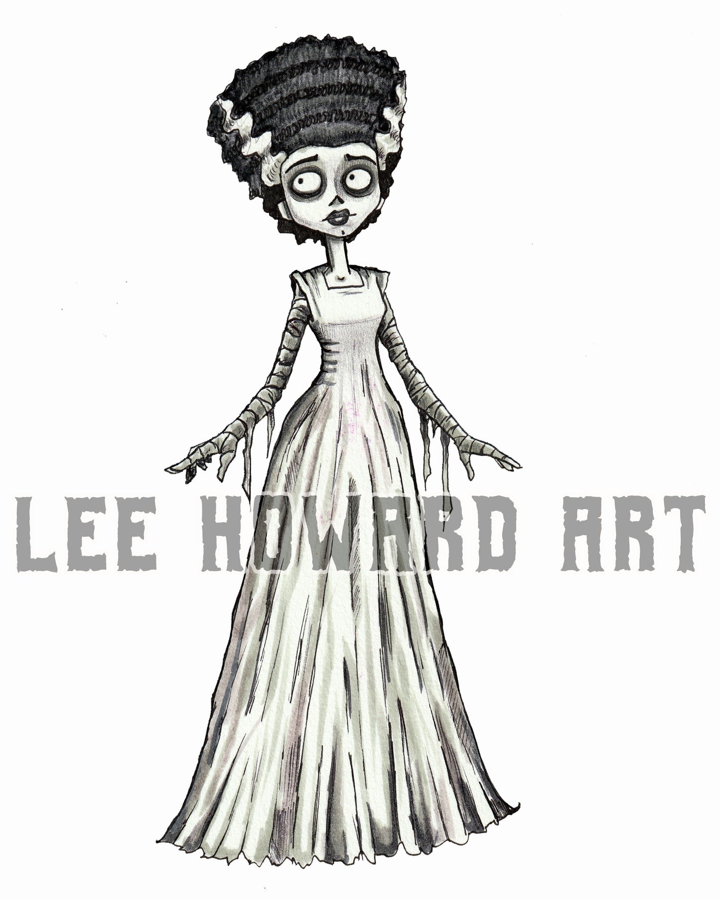 Bride of Frankenstein Art Print - Tim Burton STYLE - 8x10 - Signed