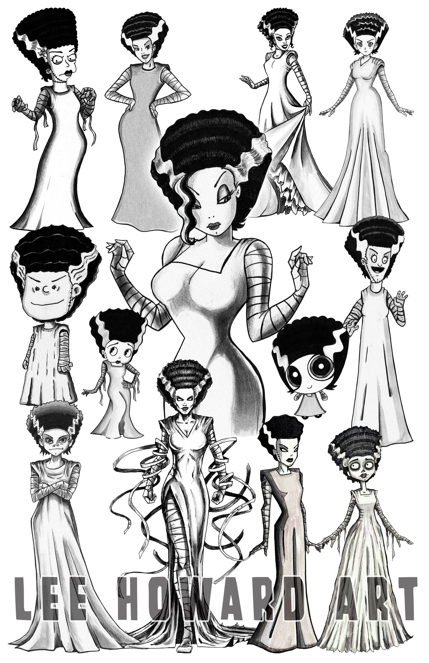 Bride of Frankenstein in 13 Styles COLLAGE 11x17 Art Print - Signed