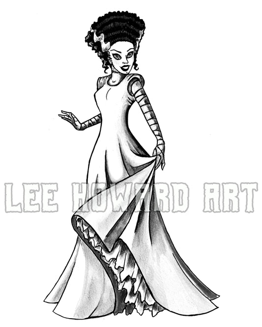 Bride of Frankenstein Art Print - Disney STYLE - 8x10 - Signed