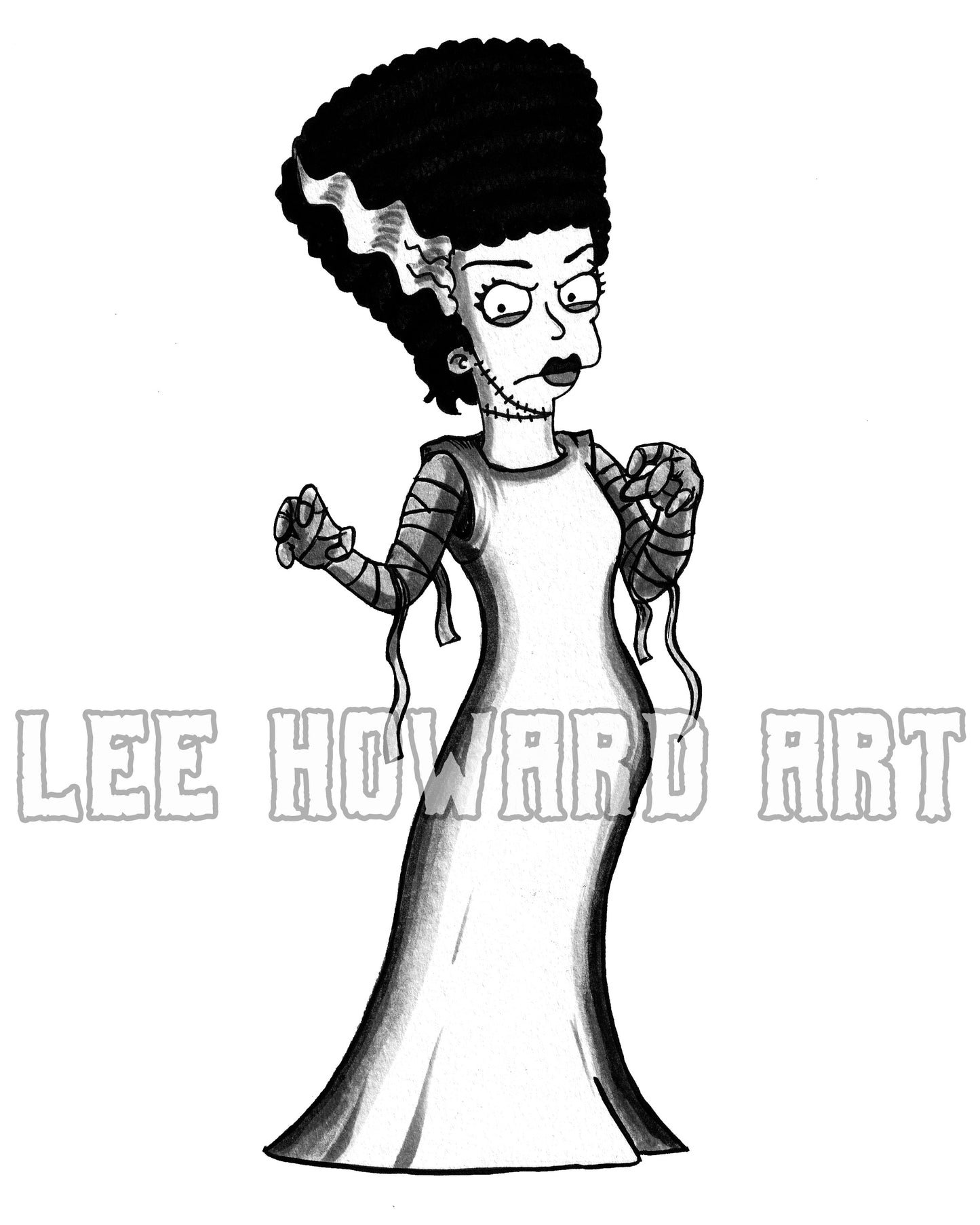 Bride of Frankenstein Art Print - The Simpsons STYLE - 8x10 - Signed