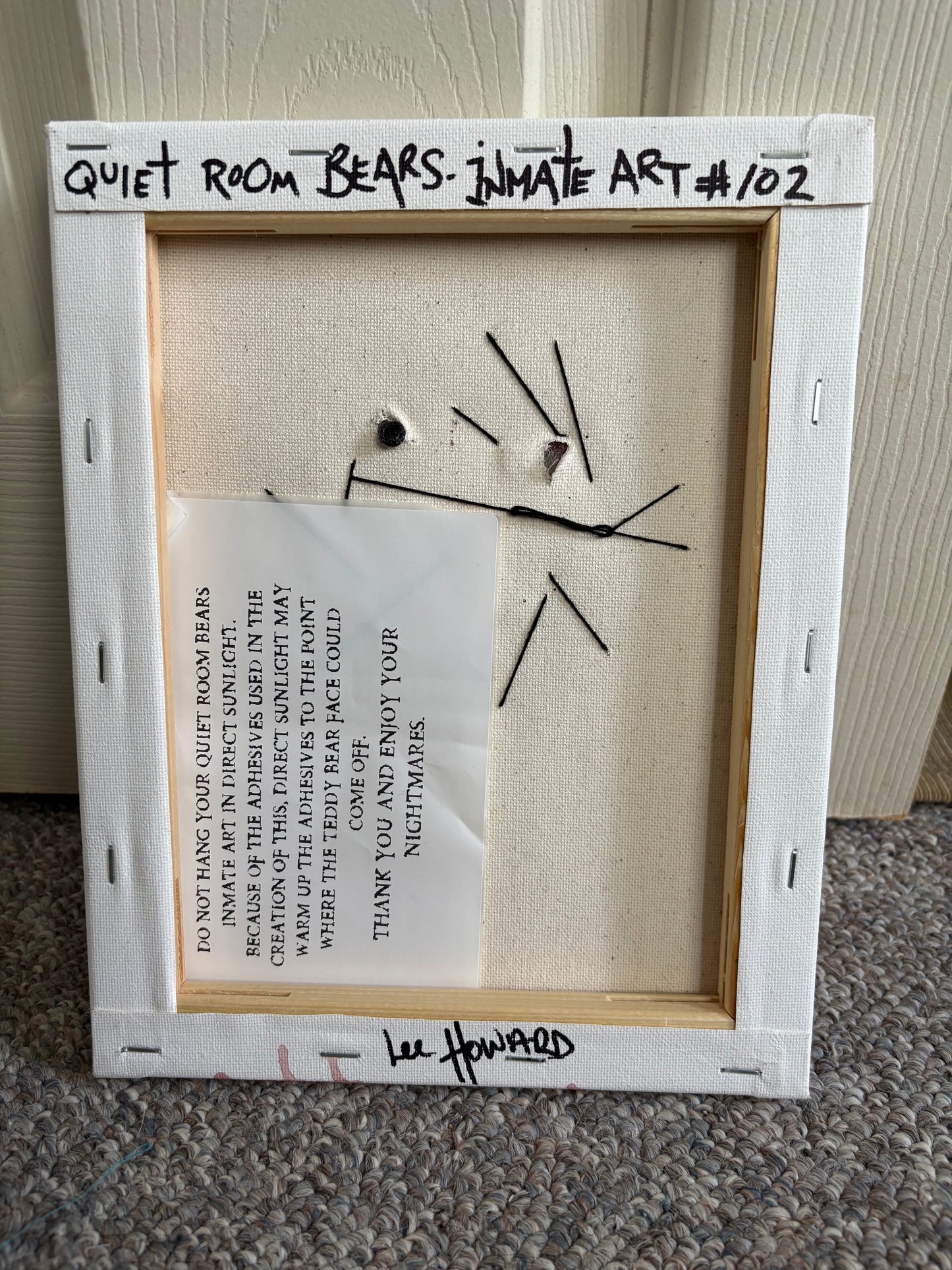 the Quiet Room Bears - Inmate Art #102 - REAL Teddy Bear Face stitched to an 8x10 Canvas