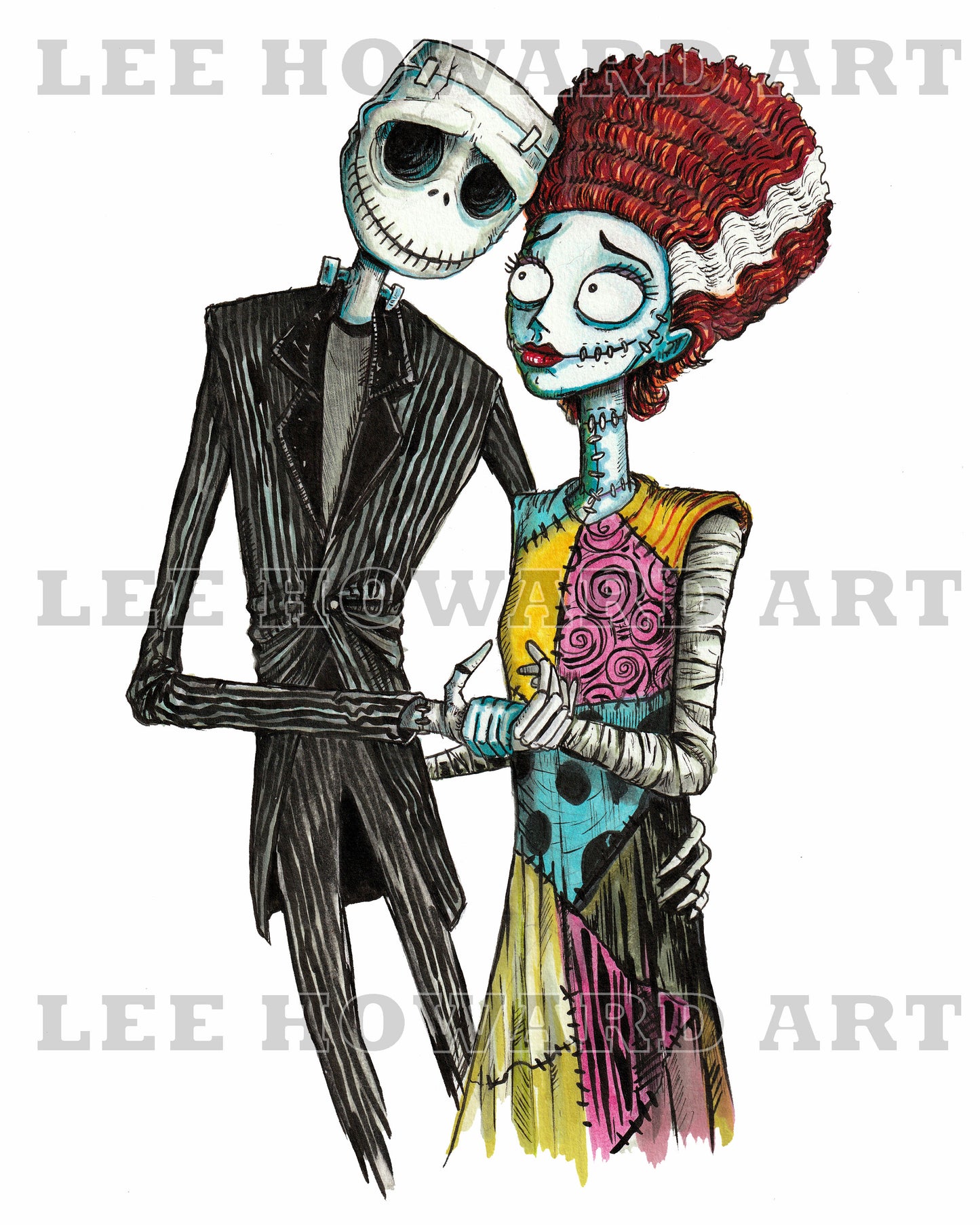 Jack Skellington & Sally / Frankenstein & Bride MASH UP - 8x10 Art Print / Reproduction - Signed!