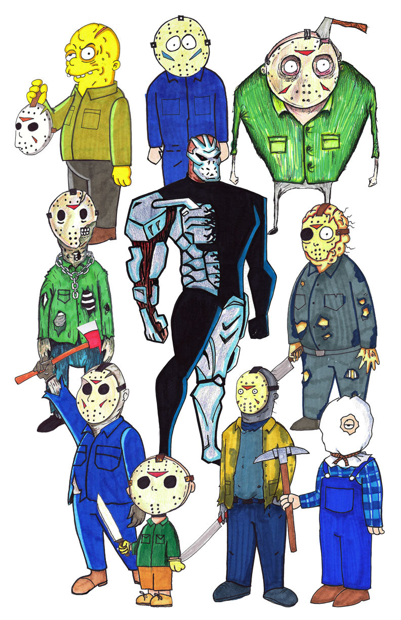 Jason Voorhees in 10 Different Animation Styles - 11"x17" Collage Art Print