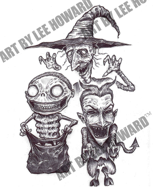 Lock, Shock and Barrel but HORROR Sketch 8x10 PRINT/Reproduction - Signed by Artist