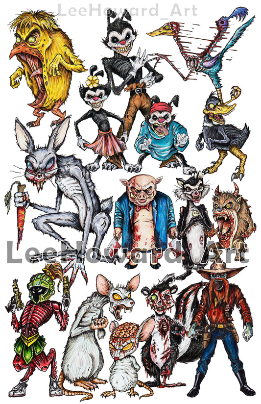Looney Tunes HORROR Collage - 11"x17" Print/Reproduction! Signed!