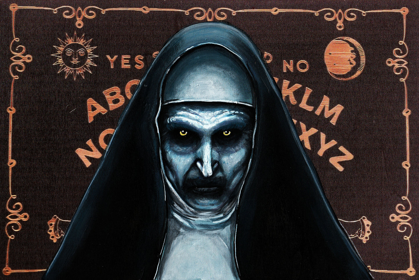 The Nun Valak from Conjuring ORIGINAL Painting on Wooden Ouija Board - 8" x 12"