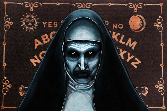The Nun Valak from Conjuring ORIGINAL Painting on Wooden Ouija Board - 8" x 12"