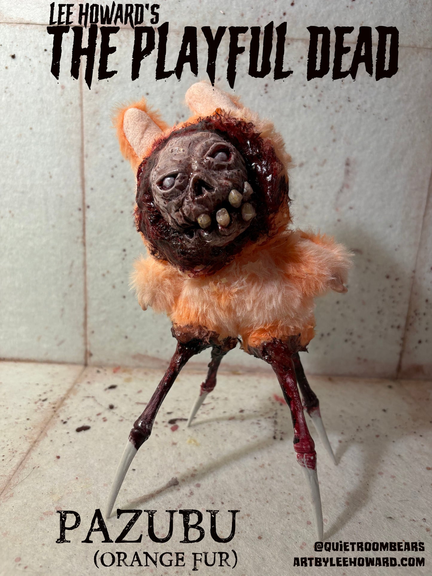 Pazubu - Labubu DEMON Creation - Orange - One of a kind horror art plush mixed media sculpture!