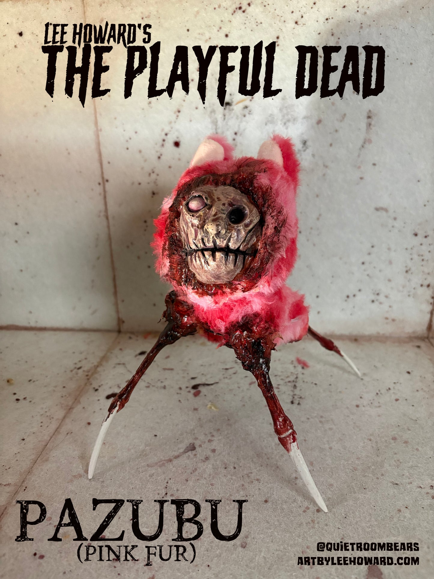 Pazubu - Labubu DEMON Creation - Pink - One of a kind horror art plush mixed media sculpture!