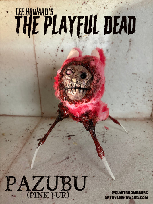 Pazubu - Labubu DEMON Creation - Pink - One of a kind horror art plush mixed media sculpture!