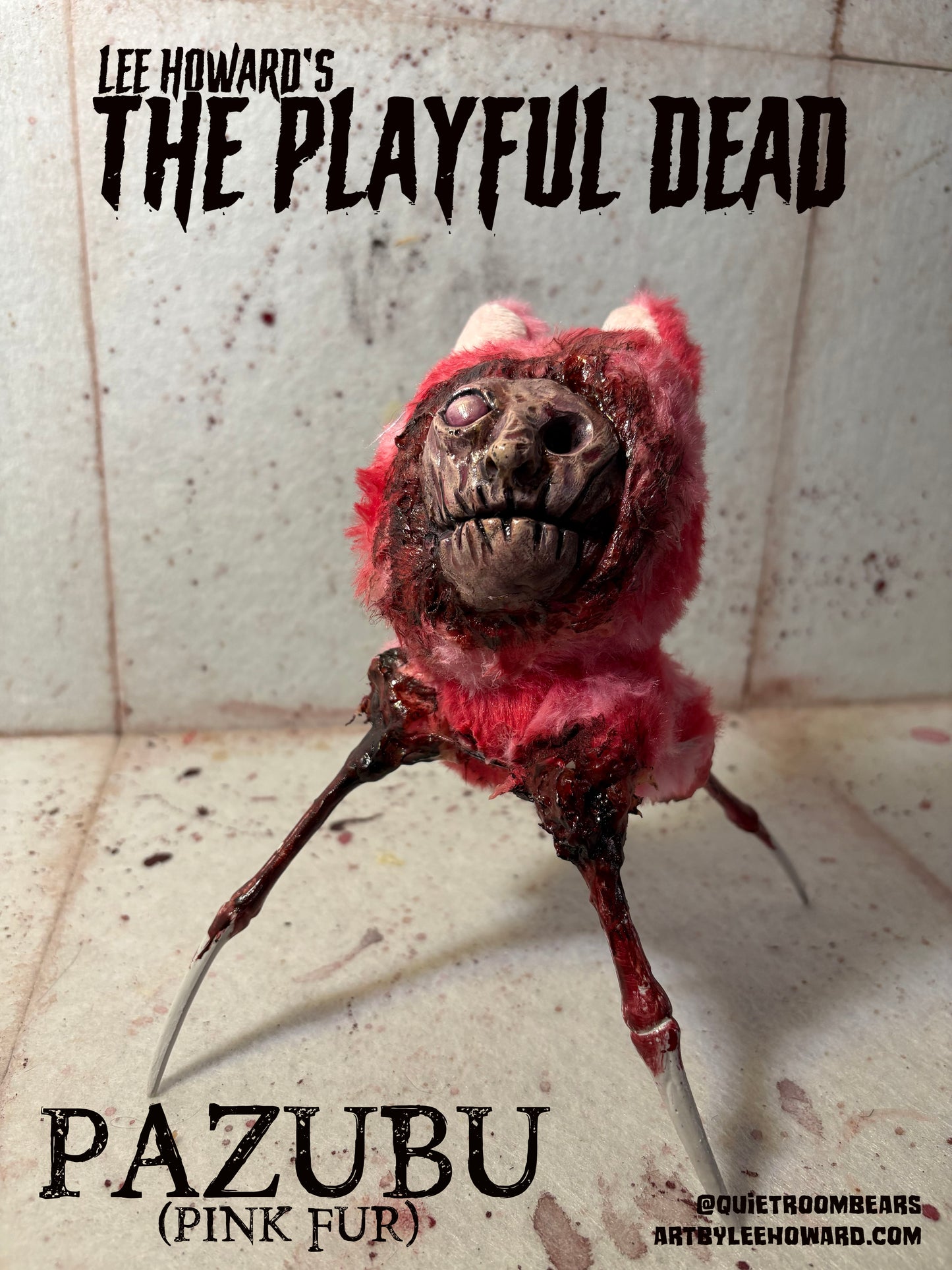 Pazubu - Labubu DEMON Creation - Pink - One of a kind horror art plush mixed media sculpture!