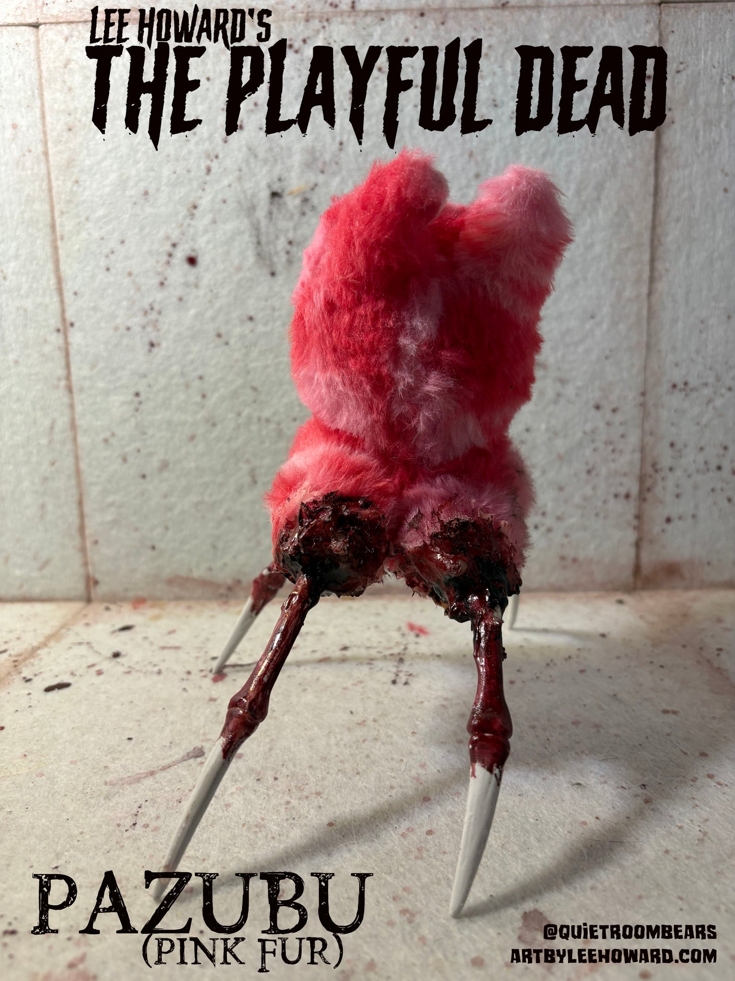Pazubu - Labubu DEMON Creation - Pink - One of a kind horror art plush mixed media sculpture!