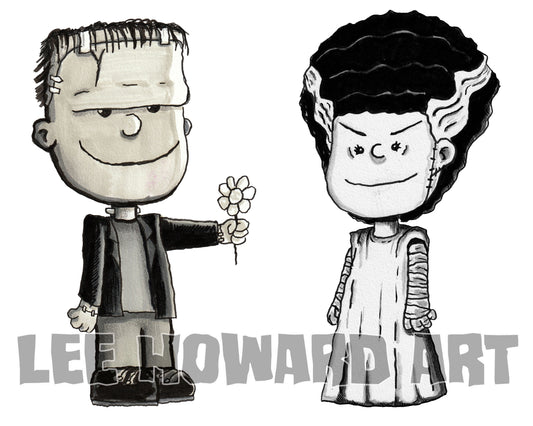 Frankenstein & The Bride- Peanuts STYLE - 8x10 - Signed