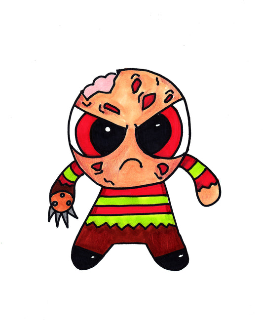 Freddy Krueger - in a Powerpuff Girl Style - 9"x12" Original Drawing